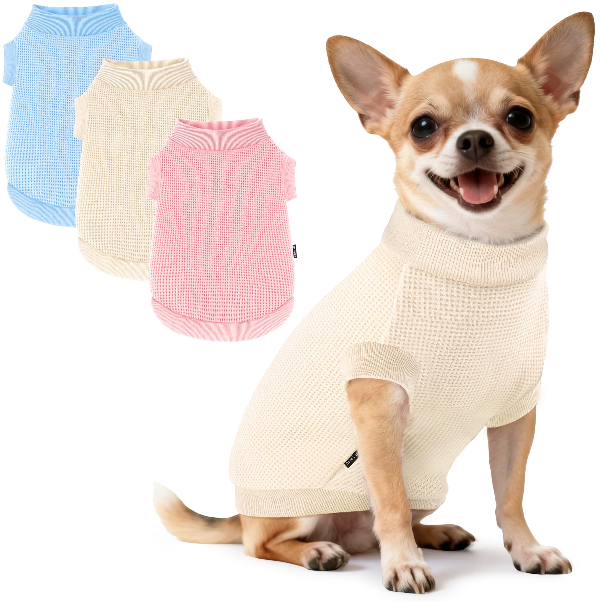 3 Pack Dog Shirt for Small Supplies Functional Waffle Dog Clothes Warm Soft Sweatshirt Outfit for Dogs Cats Pet Apparel
