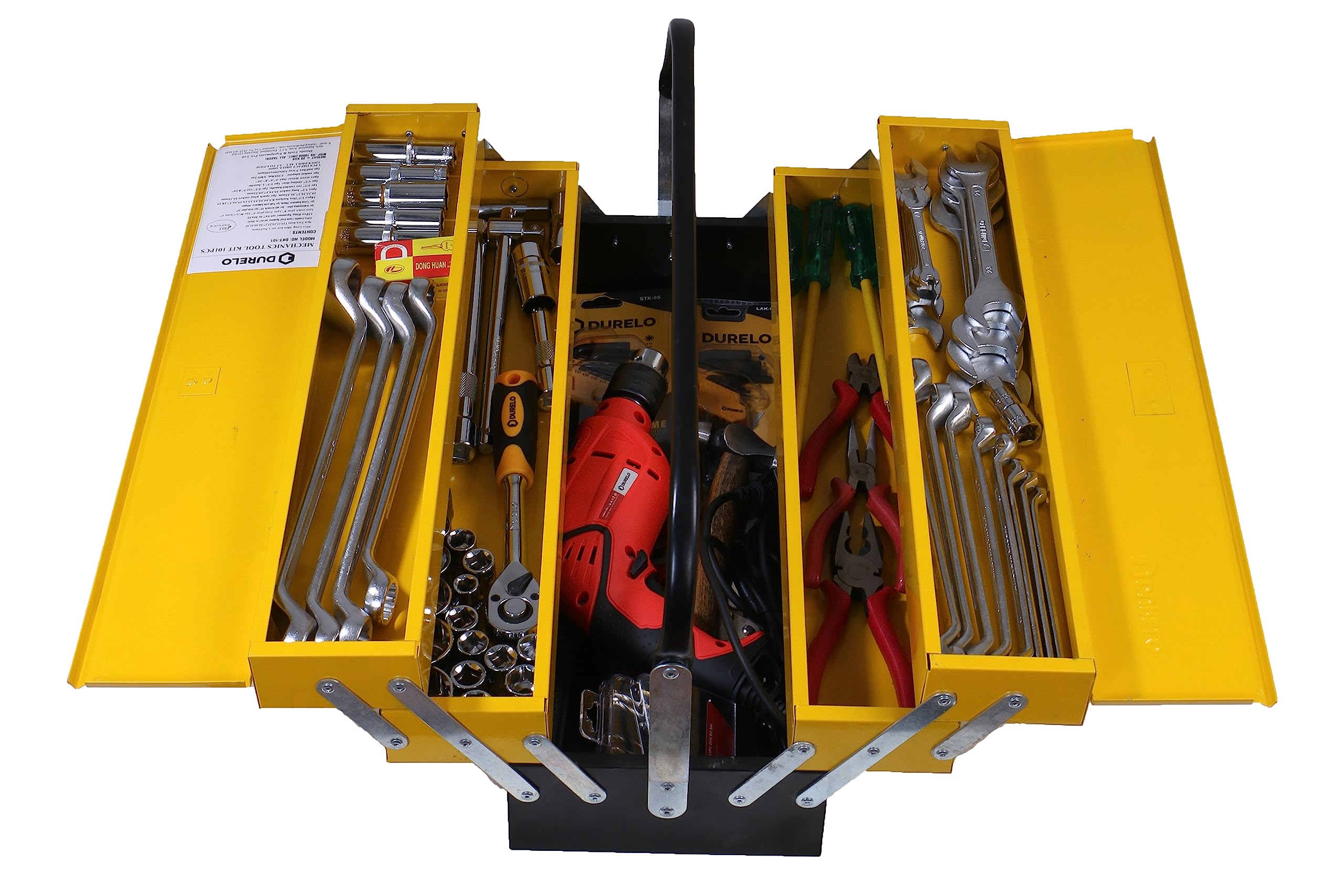 DURELO DKT-101, Multi Tool Set With Tool Kit Box for Professionals & DIY use in Home, Workshop & Garage (Yellow & Black, 101 Pieces)