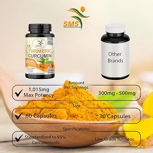 Miniatura 5 de Cúrcuma Curcumina 1000 mg con BioPerina 95% Curcuminoides  Pimienta negra para absorción, fabricada en Estados Unidos, apoyo inmunológico natural,