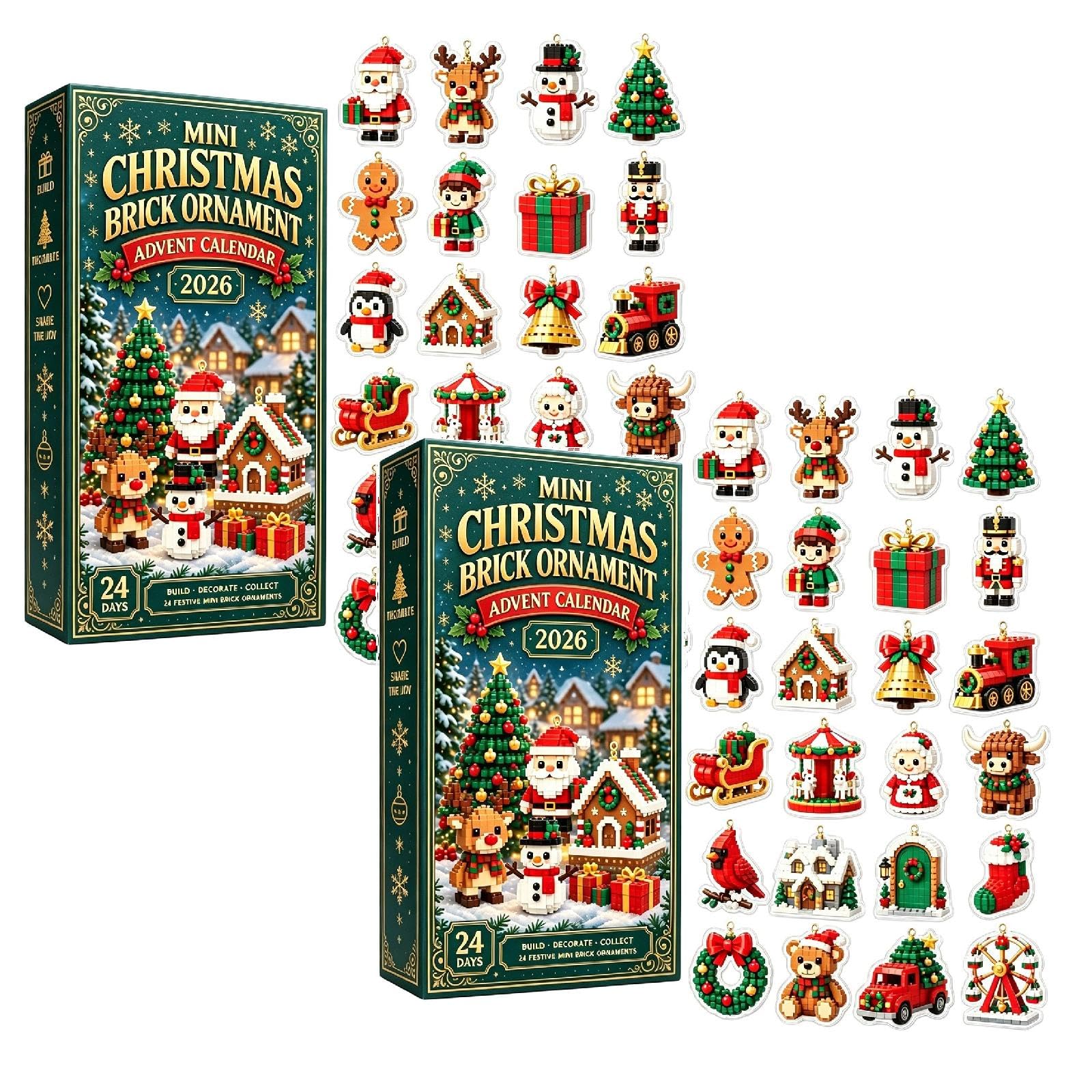 24-Day Mini Christmas Brick Ornament 2D Acrylic Advent Calendar，2pcs