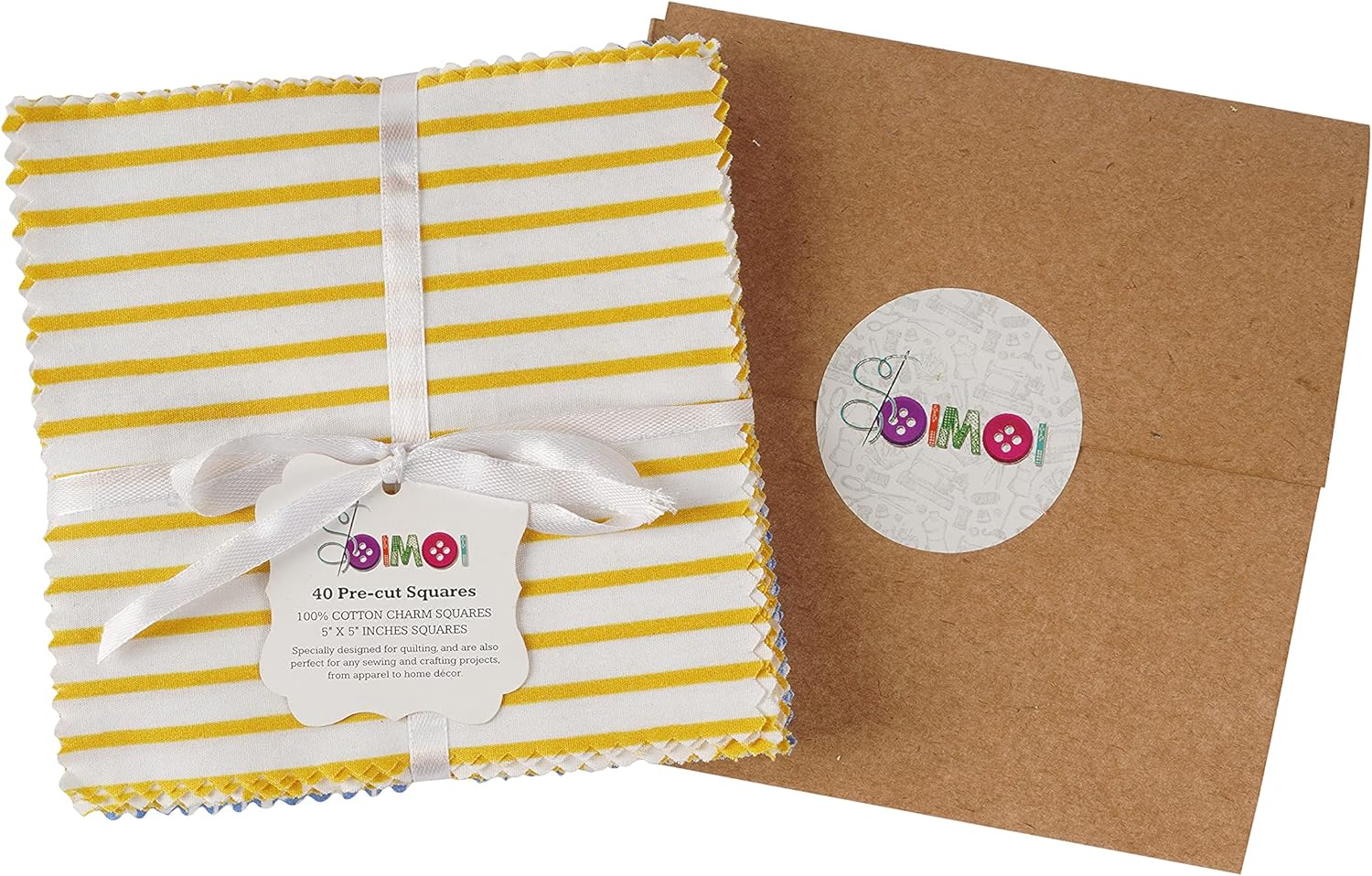 Soimoi Precut 10-inch Stripes Prints Cotton Fabric Bundle Quilting Squares Charm Pack DIY Patchwork Sewing Craft- Yellow
