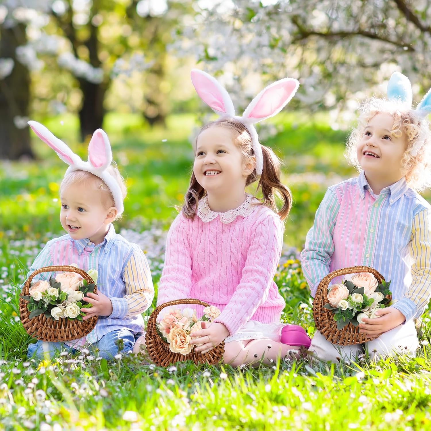 Hushee 6 Pcs Small Flower Girl Basket Small Wicker Basket with Handle and Waterproof Lining 6.7 x 6.5 x 4.3 Inch Rattan Tiny Easter Baskets for Wedding Flowers Sweets Gifts Picnic Storage Home Decor