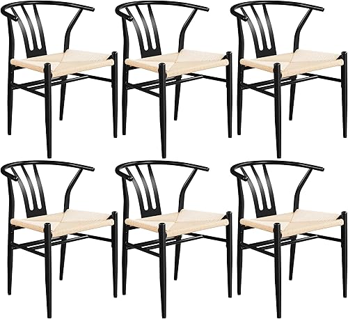 Miniatura 13 de Yaheetech Weave - Juego de 2 sillas de comedor modernas de mediados de siglo con asiento de cáñamo tejido y patas de metal para cocina, sala de