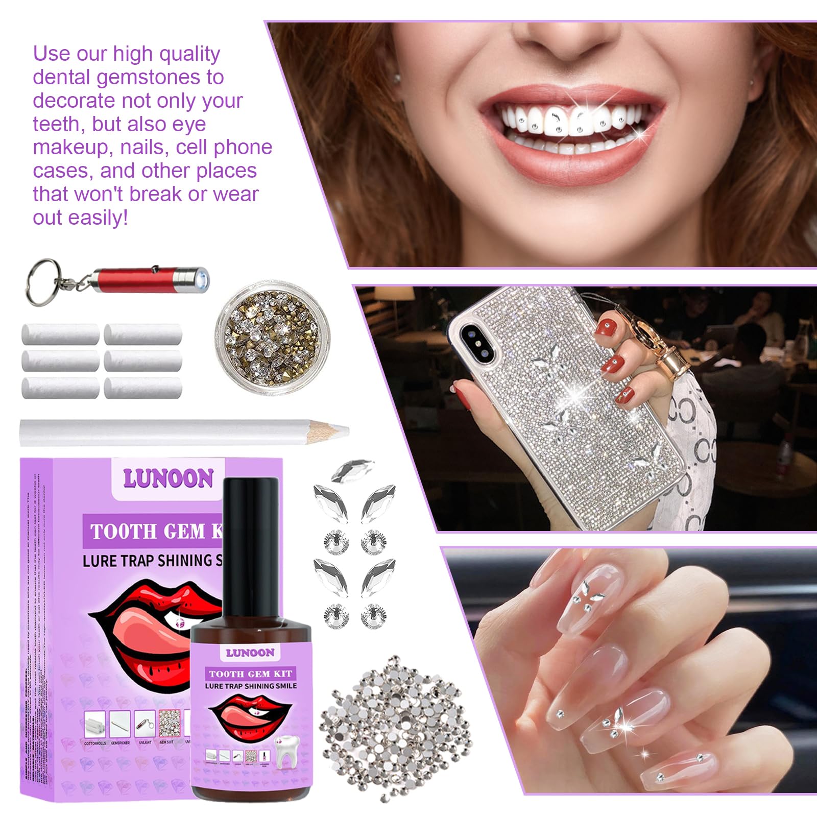 DIY Zahnschmuck Set Mit 120 Kristallen  Strasssteine Fr Zhne Kit Mit  Kleber, Werkzeugen Und Zubehr Fr Funkelndes Lcheln
