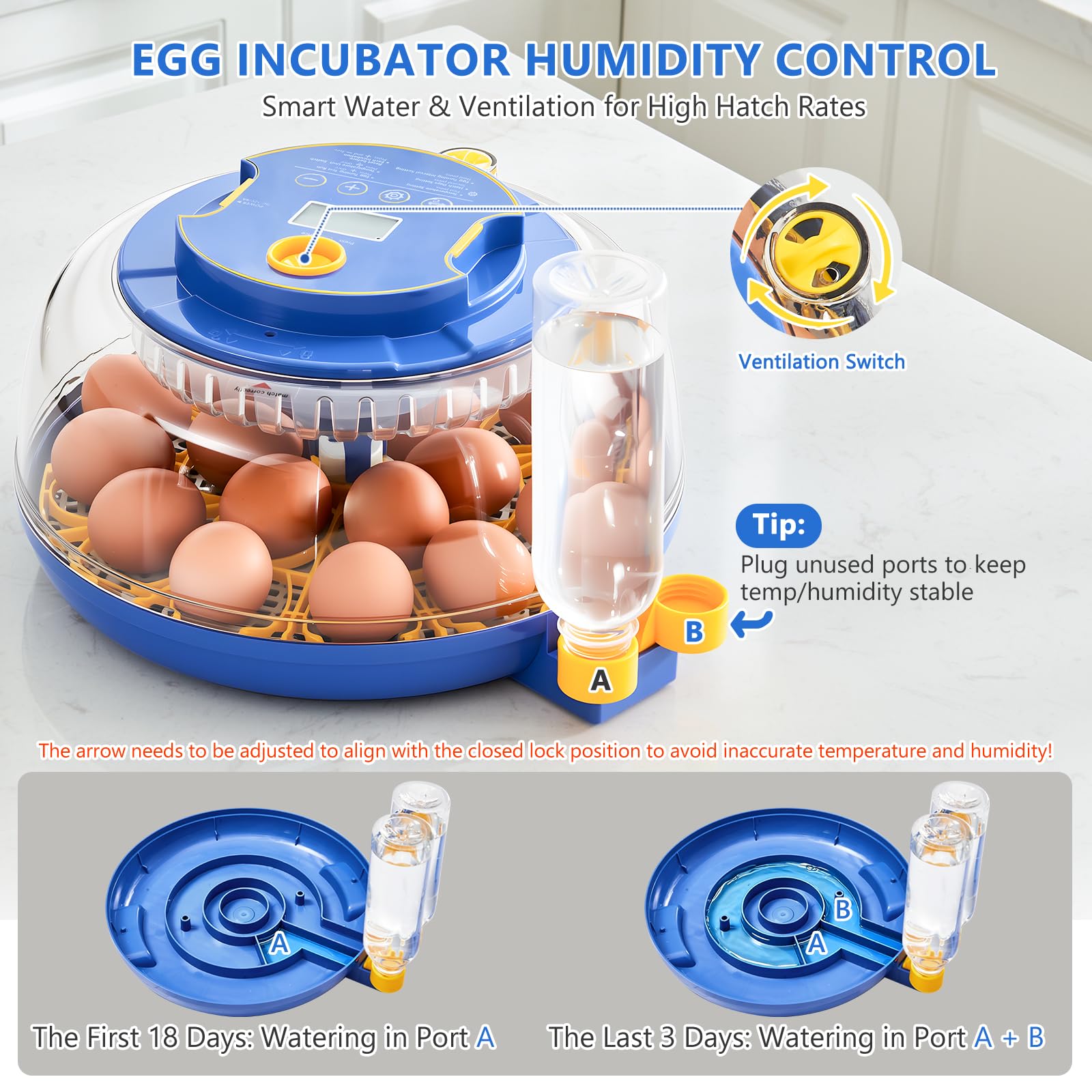 Incubatrice per uova da cova - Capacità 18 uova, incubatrice per uova con rotazione automatica delle uova e controllo della temperatura, incubatrice per pollo, anatra, oca, quaglia, vista completa a