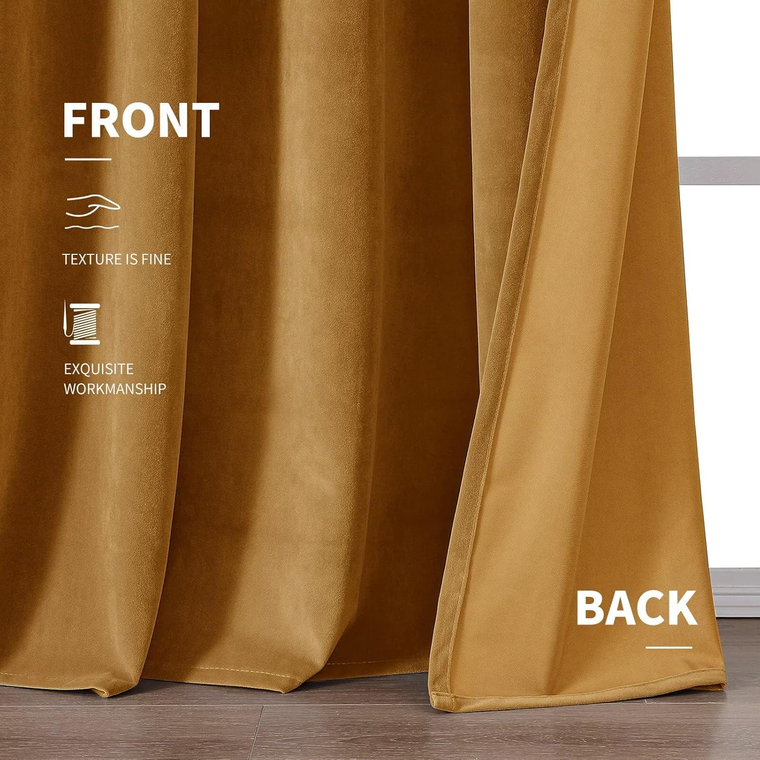 CUCRAF Gold Brown Velvet Curtains 90 inches Long, Soft Room Darkening Rod Pocket Privacy Curtain, Thermal Insulated Noise Reduction Window Drapes for Living Room Bedroom (52 x 90 Inch, 2 Panels)