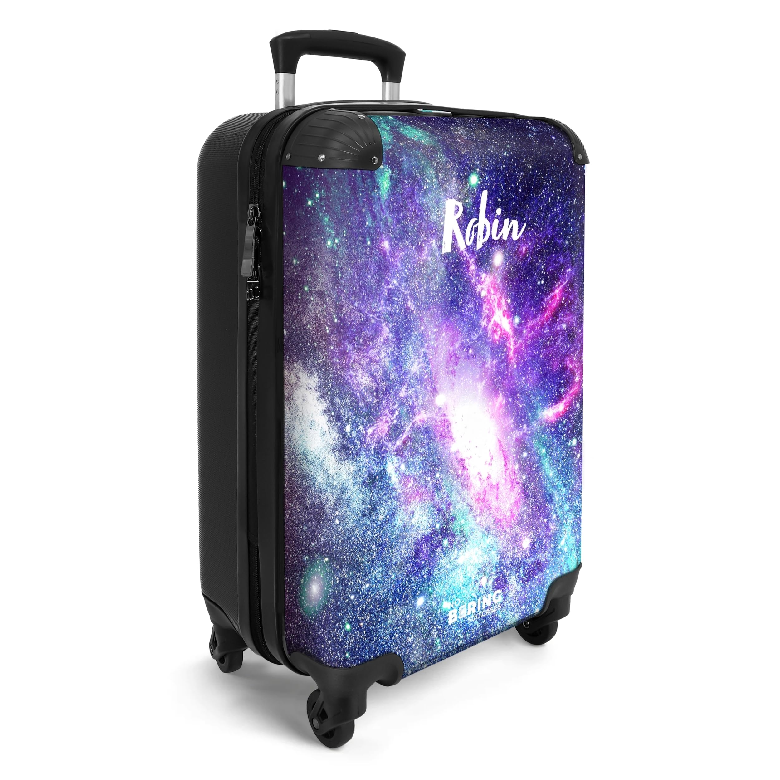 NoBoringSuitcases.com® Koffer Personalisiert, Kabinenkoffer 10kg - 55x40x20cm Handgepäck Trolley, Koffer Kinder - Kinder Trolley - Galaxie - Leicht - Koffer mit Namen