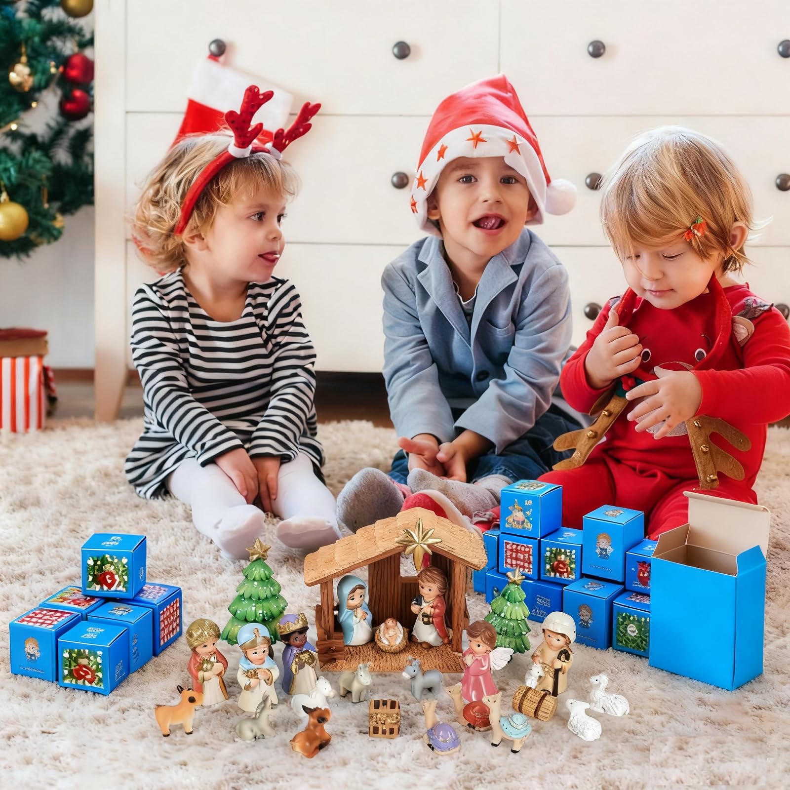 Kit de crèche de Noël en résine avec figurines - Crèche traditionnelle - Statue - Crèche de Noël - Jésus - Kit de décoration