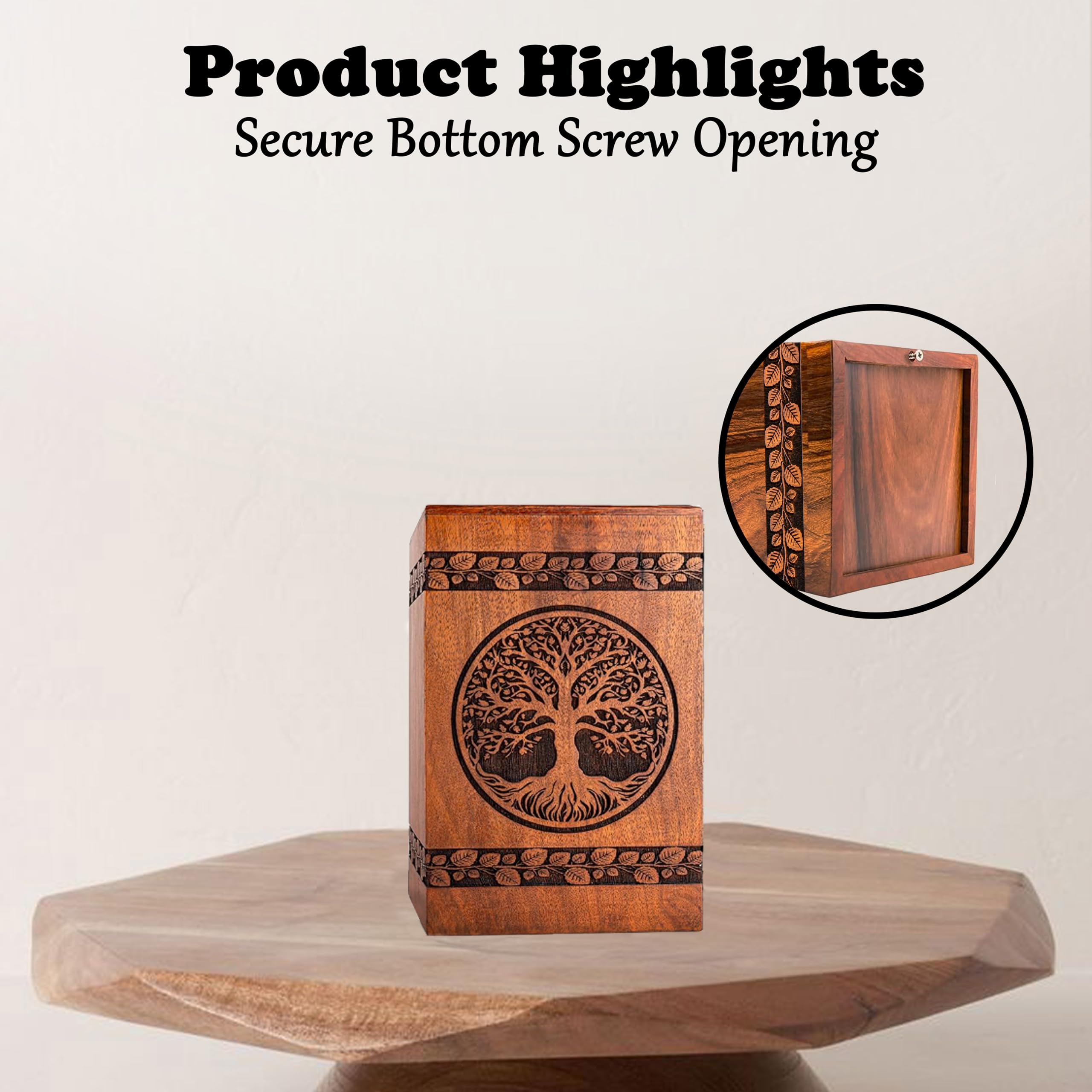 Urna de madera del árbol de la vida para cenizas humanas hombre adulto, urnas de madera, urna de cremación, urnas para cenizas humanas adultas y mujeres (teca, recuerdo)
