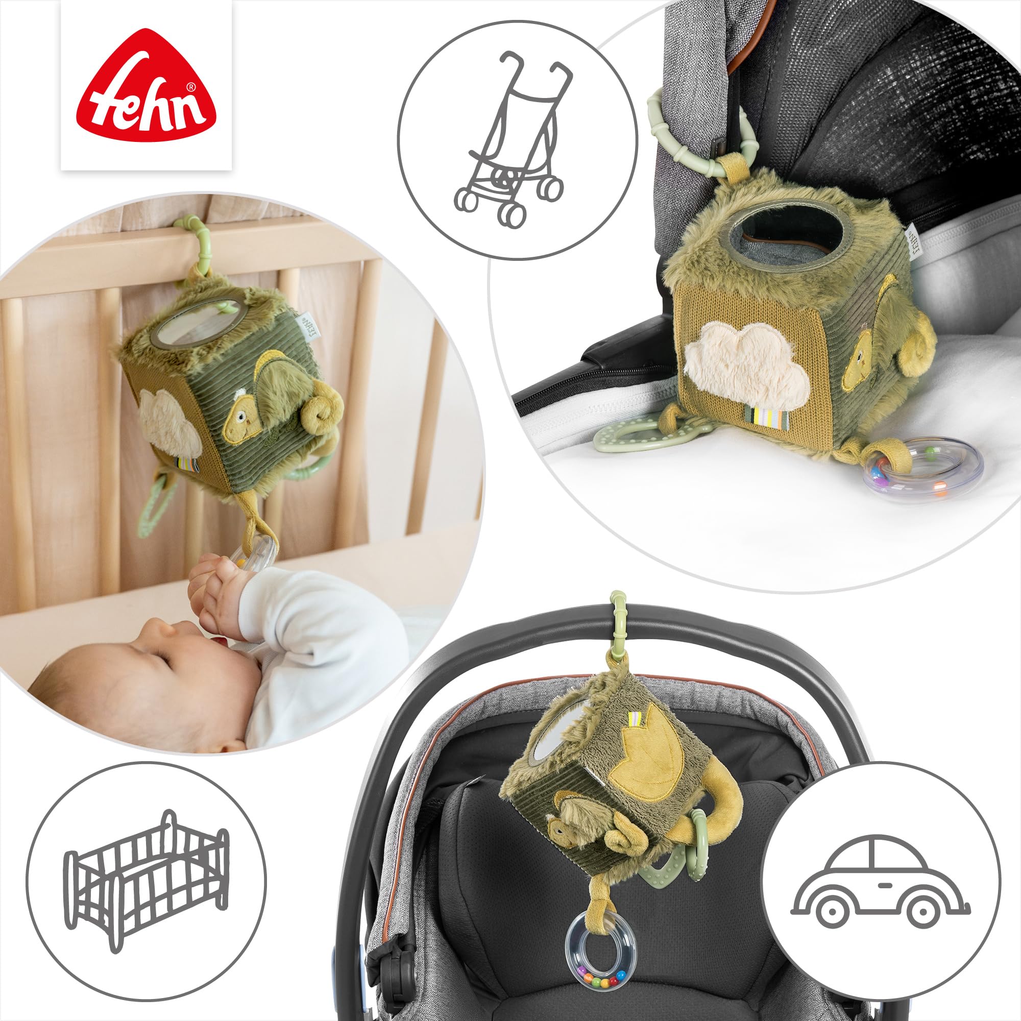 Fehn Kameleon Activiteitskubus, Motoriekspeelgoed Met Grijpelementen Om Op Te Hangen Voor Baby S De Vroege Ontwikkeling Van Kinderen Leerkubus En Peuters Vanaf 0 Maanden 2084531108