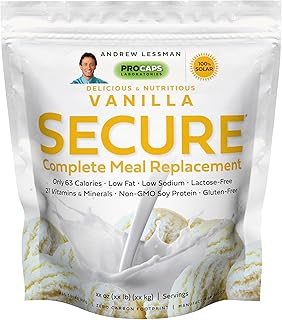 ANDREW LESSMAN Secure Soy Complete Meal Replacement - Vanilla 100 Servings - Only 63 Calories, 7g Non-GMO Soy Protein, Vitamins and Minerals, Low-Fat, Nutritious and Delicious, Mixes Instantly