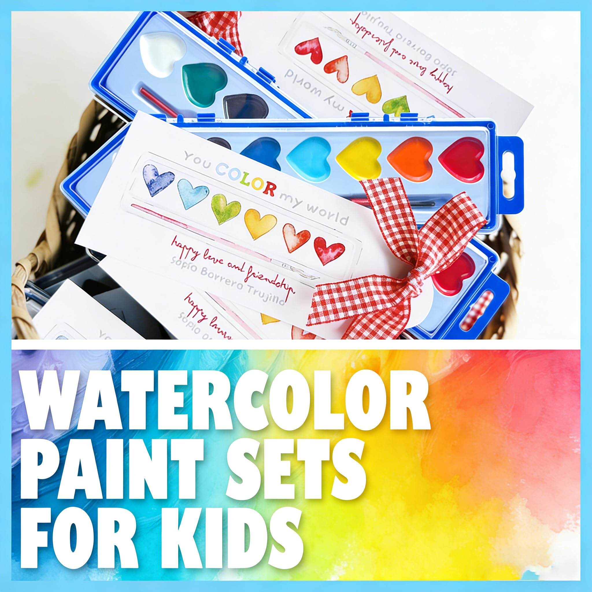 Heart Shaped Watercolor Paint Set -12 Pack Valentines Day Classroom Gifts Bulk, Party Favors for School Class Preschool (12pc,8 colors) — view 6