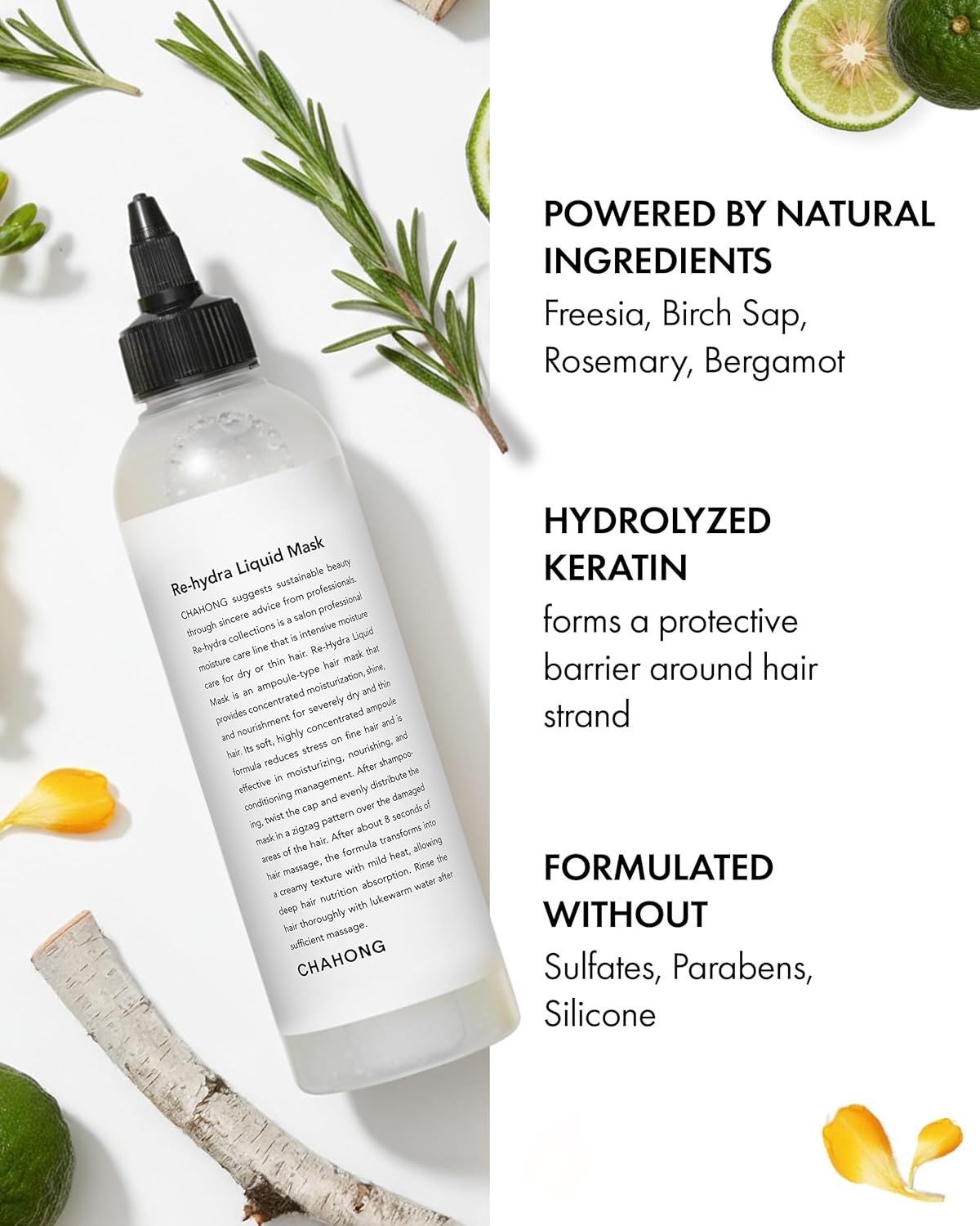 CHAHONG Liquid Hair Mask for Dry and Damaged Hair, Professional Salon Treatment, Instant Shine, Light & Non Greasy Finish, Protein-Rich Formula for Strength, Sulfate, Paraben, Silicone Free 8.45 oz