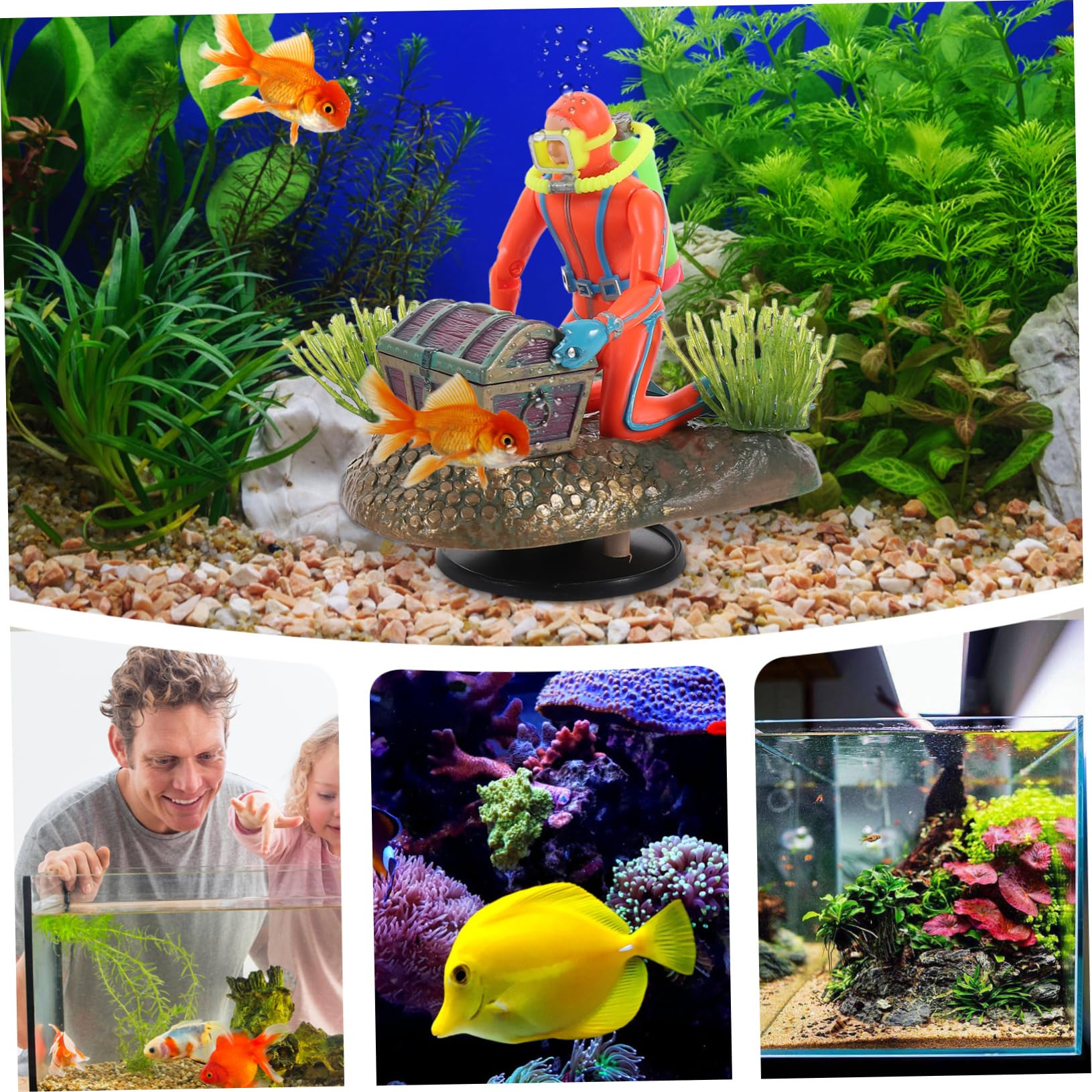 Mobestech Lot De 2 Décorations Pneumatiques pour Chasse Trésor Figurines De Plongeur Miniatures pour Aquarium Décoration LED en Plastique Couleur Aléatoire
