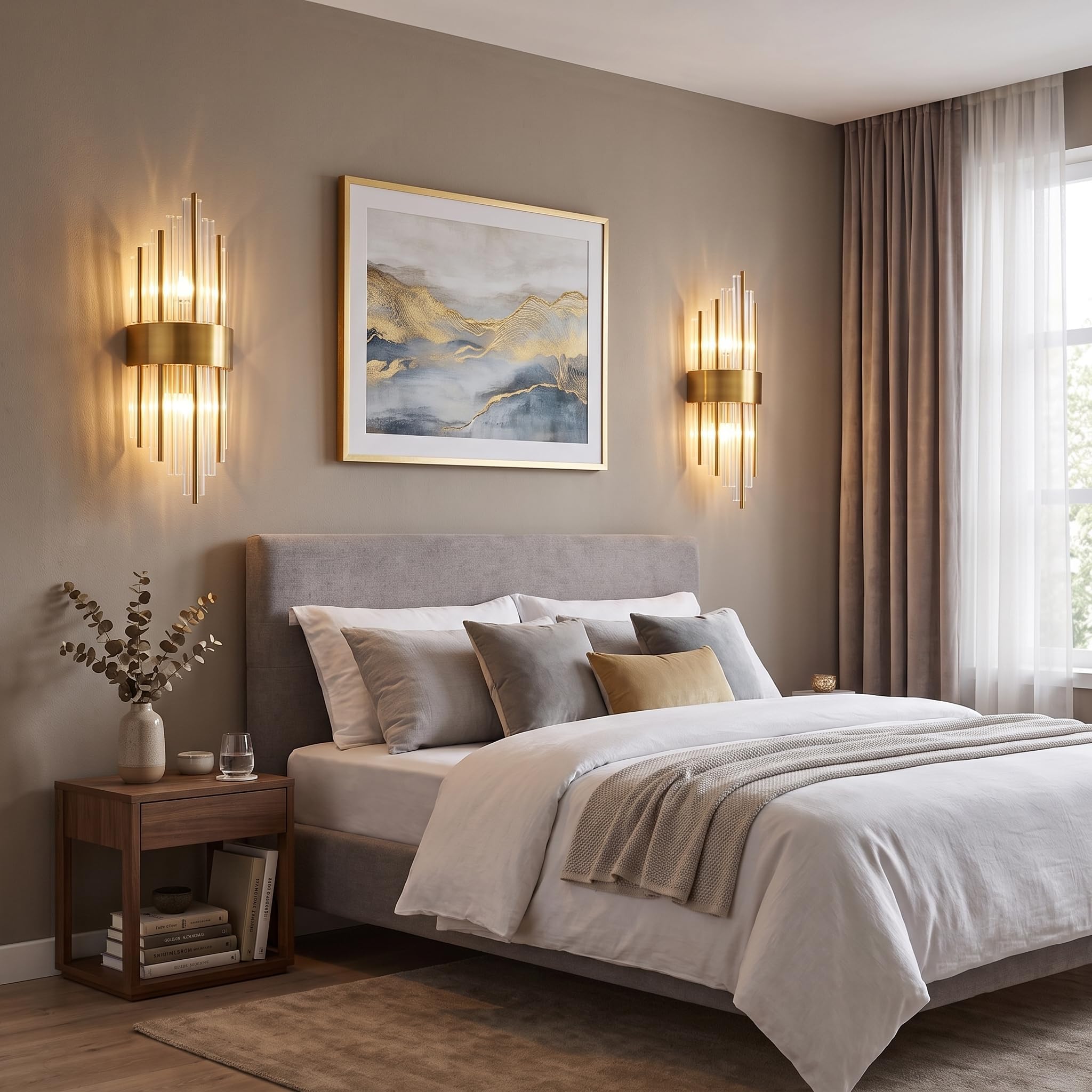 Grande Applique Murale Cristal Doré 60cm, Luminaire Luxe LED