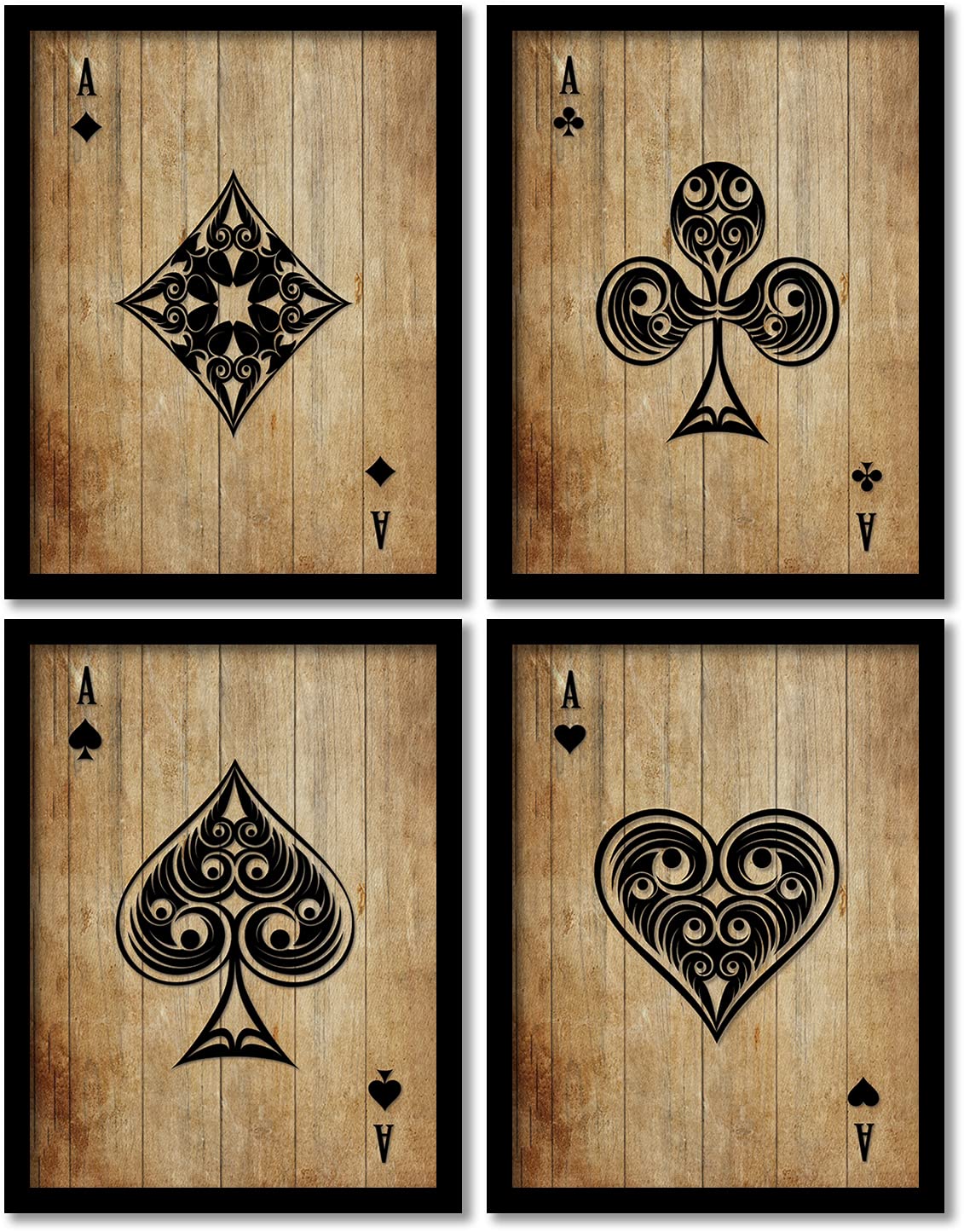 Bangerz Modern Art Wall Paintings for Living Room Bedroom Wall Decoration - Vintage Poker Framed Wall Art Frames For Wall decor - Decorative Artwork Frames for Bar Restaurant cafe Studio Wall Office decor ( 11 inch x 14inch,Framed ) set of 4