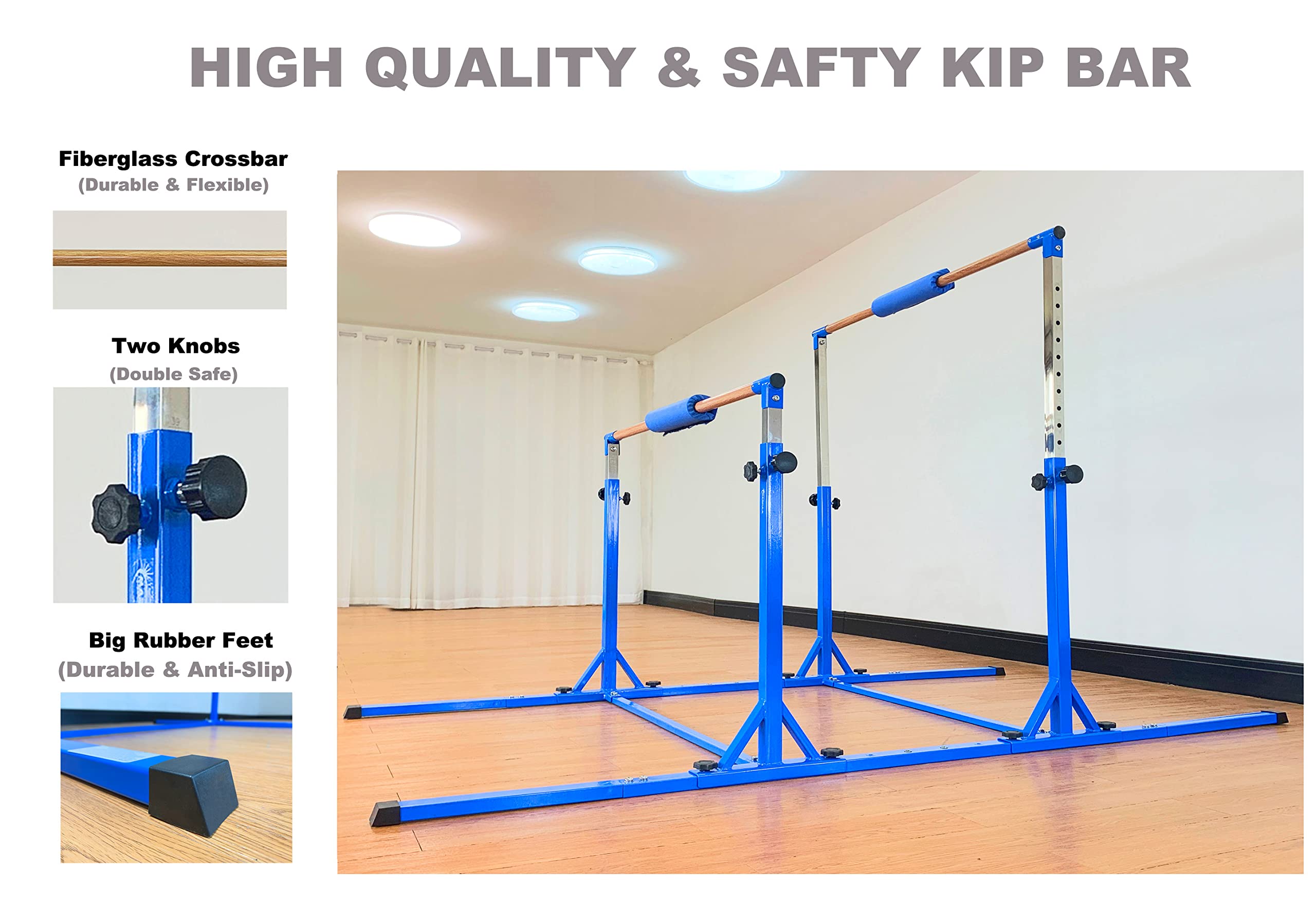 Gymnastics Double Horizontal Bars 3Play Parallel Bars Uneven Bars Gymnastics Training Kip Bar with 304 Stainless Steel Regulating Arms & Fiberglass Rail for Indoor Outdoor Home Club Use