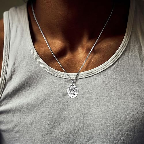Miniatura 5 de Collar de plata de ley 925 con medalla de San Patrón, colgante de protección católica, amuleto, joyería religiosa para hombres y mujeres