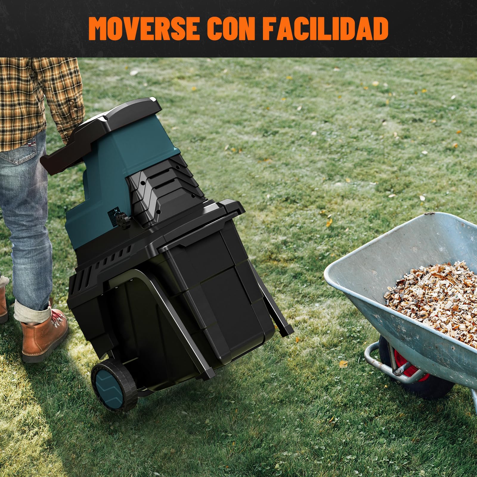 DOVAMAN GT10 Trituradora de Ramas, Motor 2800W sin Escobillas, Rodillo de 6 Dientes, Hasta 45mm, Caja 55L, Silenciosa, Ideal para Jardines - con Protección de Sobrecarga