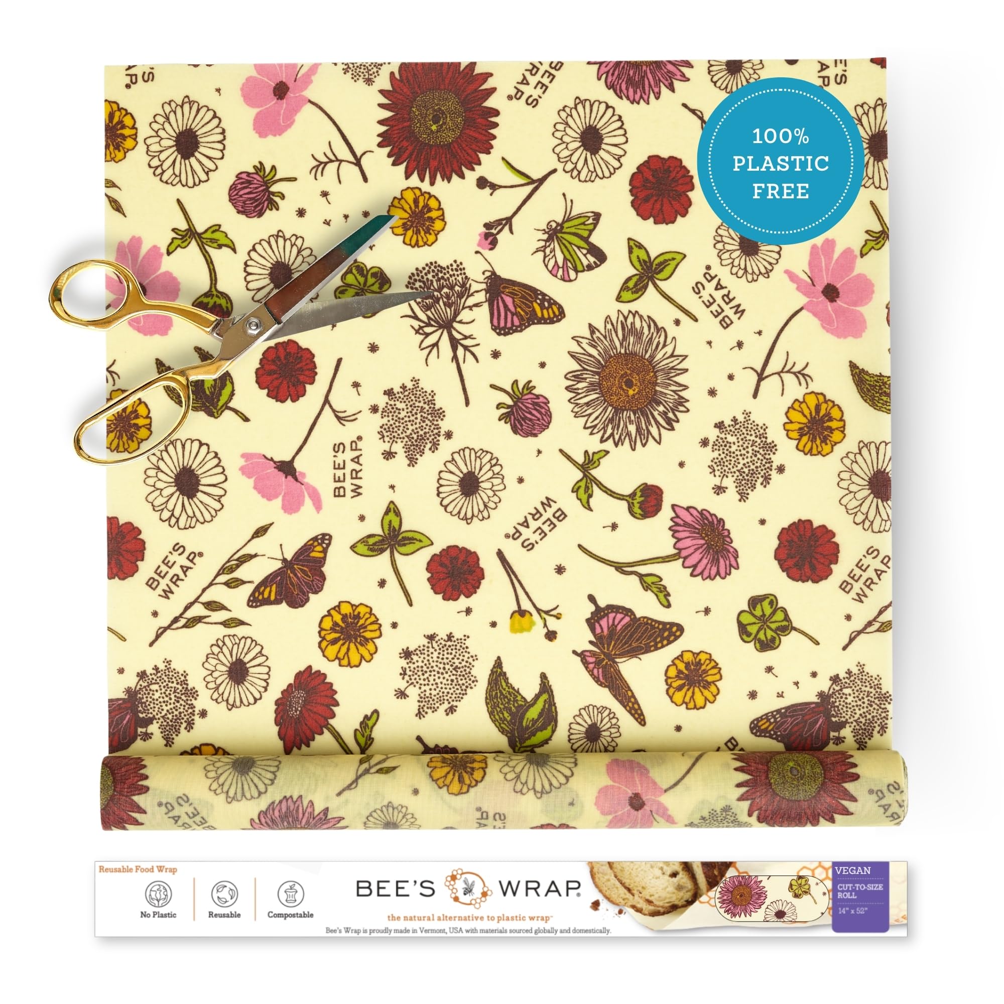 Bee's Wrap Vegan Beeswax Wraps Roll Meadow Magic