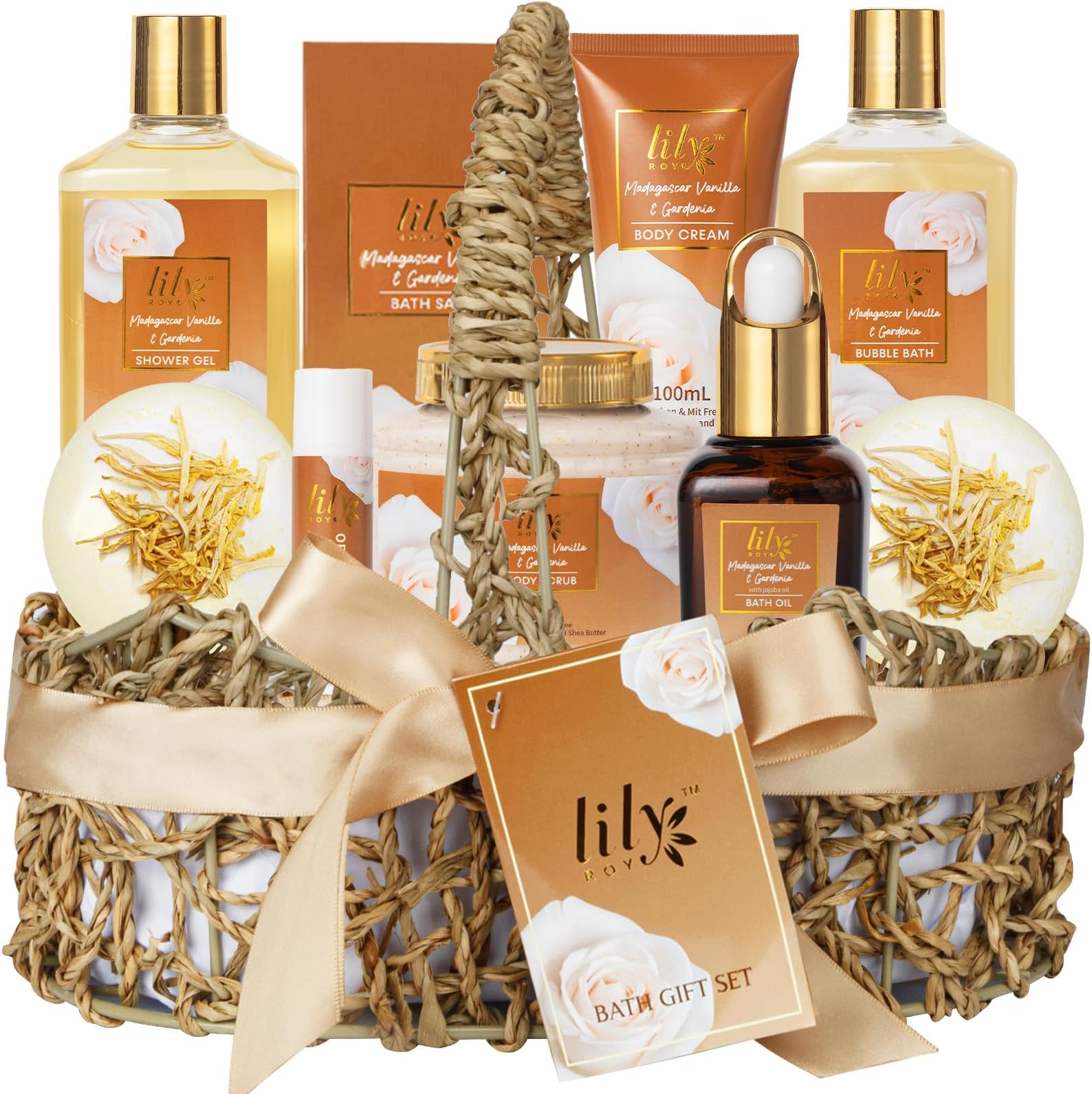 Mothers Day Gift Basket for Mom, Gifts for Women - 10-Piece Vanilla Bath and Body Gift Set for Women, Spa Gift Basket for Women, Spa Kit, Self Care Kit | Gifts for Valentines Day, Birthday, Christmas