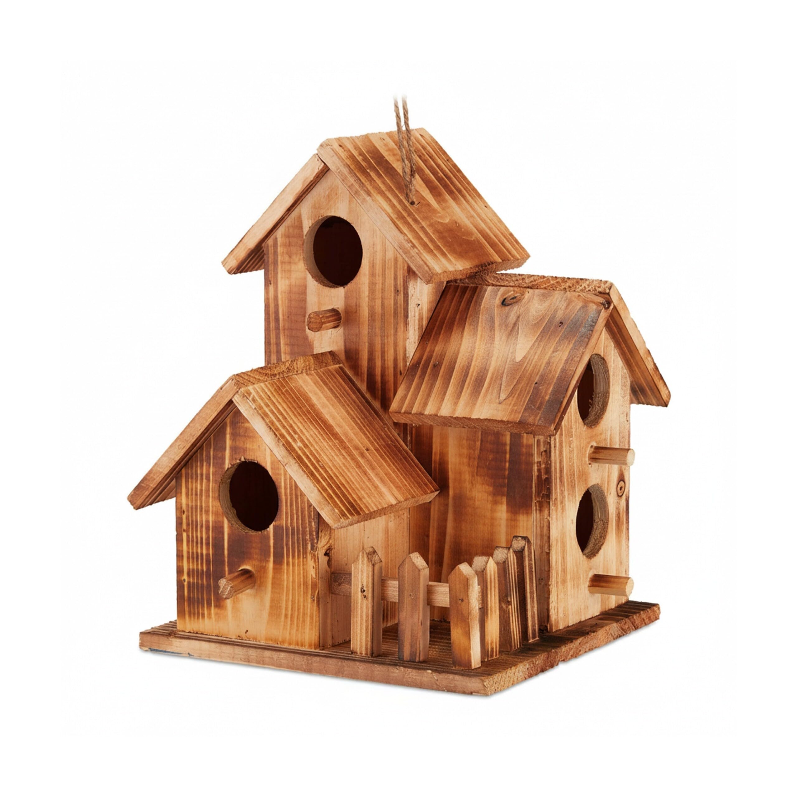 Relaxdays Nid d’Oiseaux, à Suspendre, Balcon, terrasse, Jardin, Bois brûlé, Niche déco, HLP 34x20x19 cm, Naturel