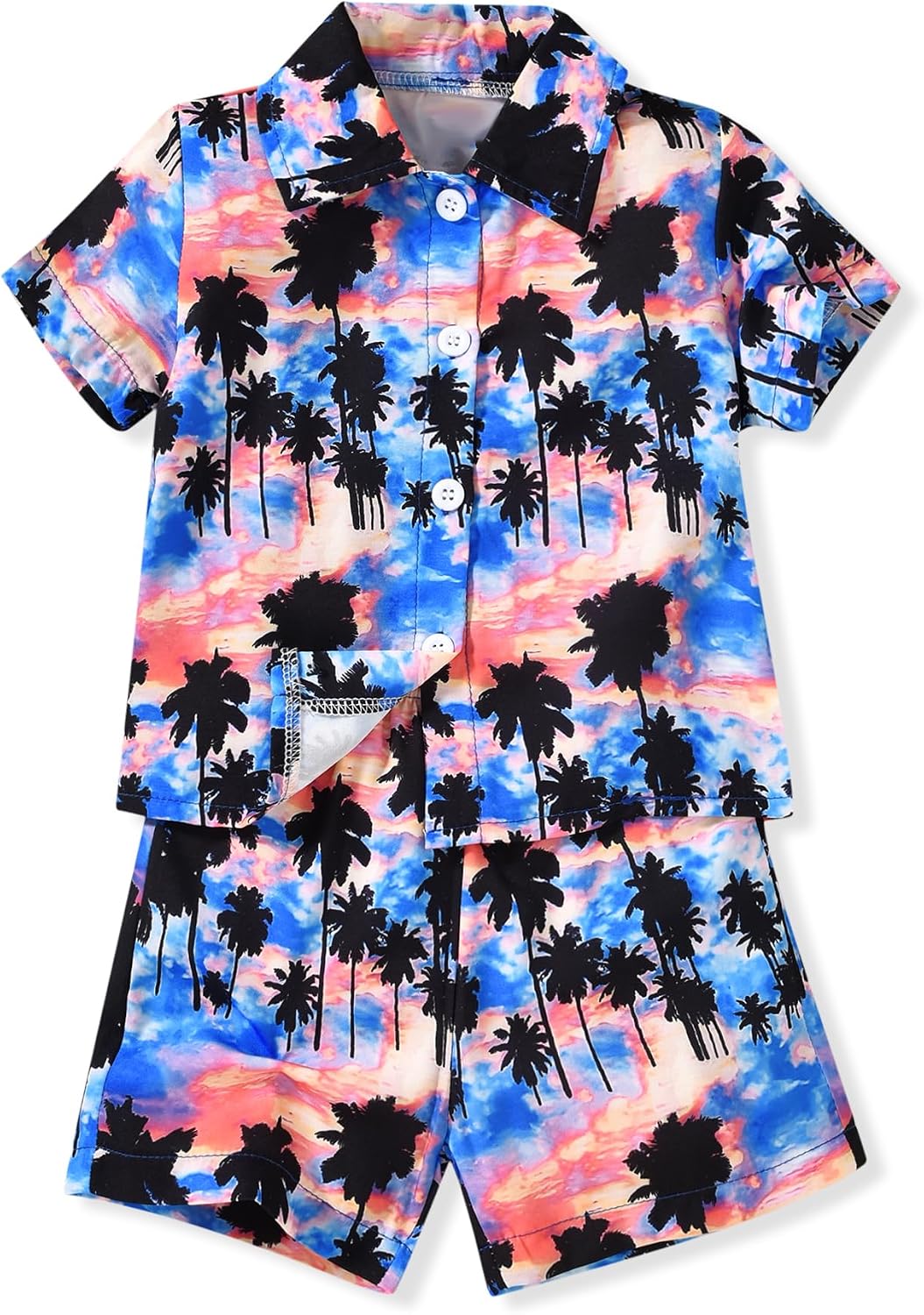HIHA Toddler Baby Boy Hawaiian Outfit Short Sleeve Button Down Shirts Shorts Set