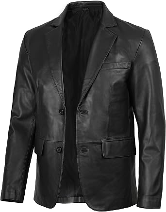 fjackets Mens Leather Blazer Jacket   Real Lambskin Leather Sport Coat 2-Button Fully Lined Business to Weekend