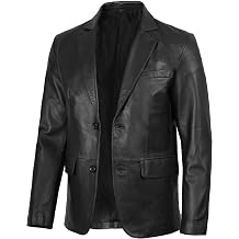 fjackets Mens Leather Blazer Jacket Real Lambskin Leather Sport Coat, 2-Button, Fully Lined, Business to Weekend