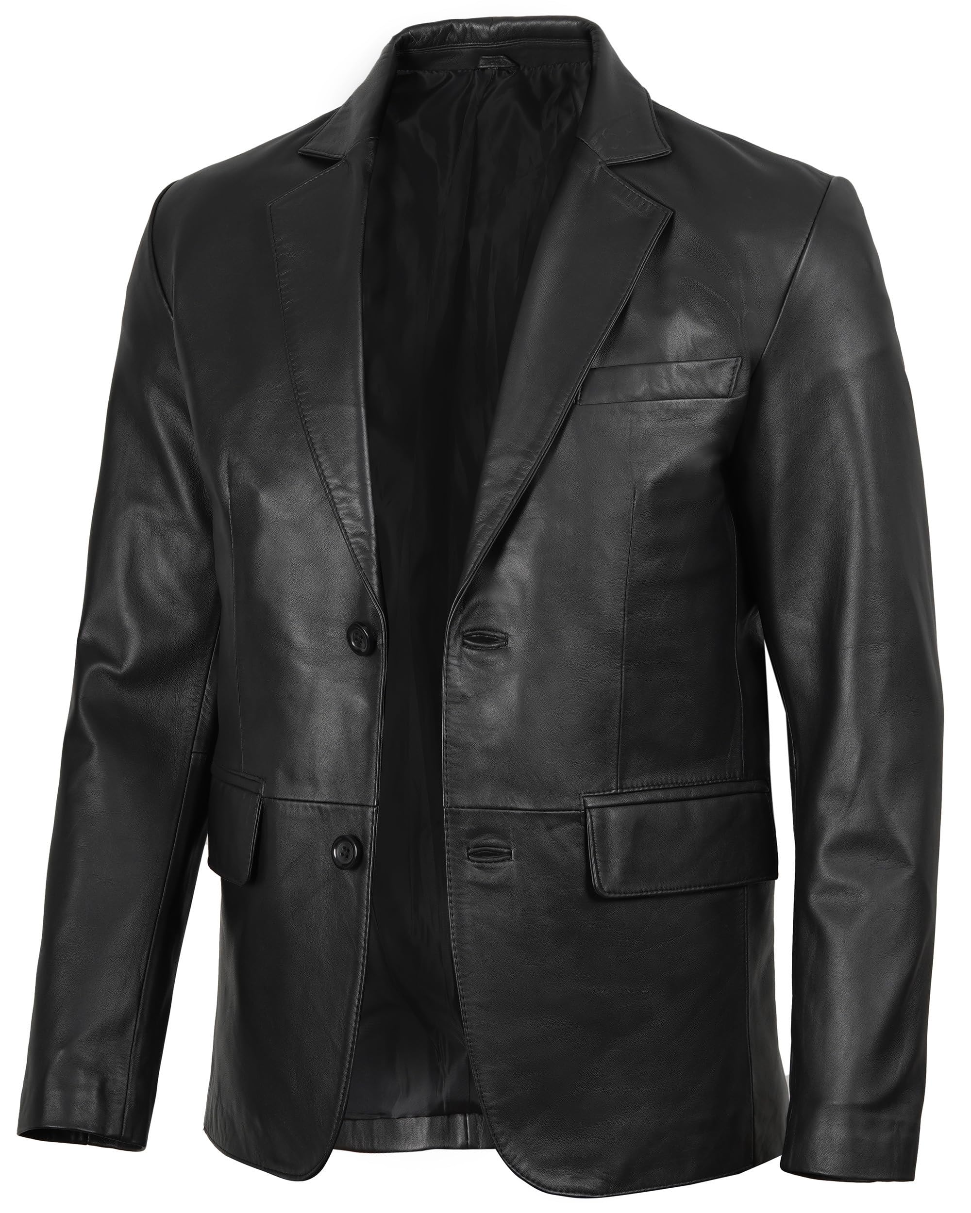fjackets Black Leather Blazer for Men - Real Lambskin Brown Leather Mens Blazer-picture-10