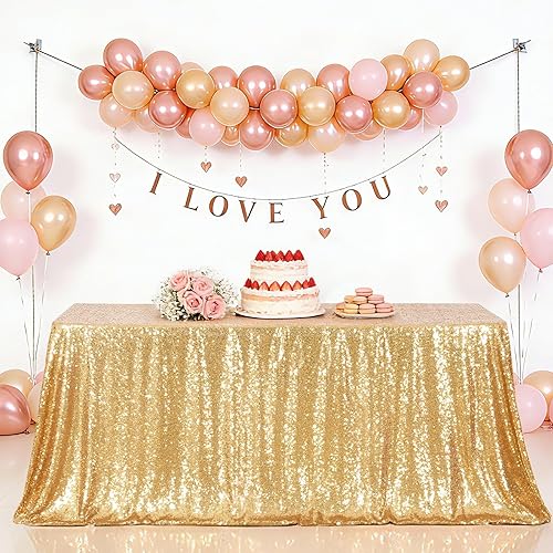 Eternal Beauty Mantel dorado rectangular de lentejuelas de 50 x 80 pulgadas para San Valentín, tartas, postres, exposiciones, fiestas, eventos de