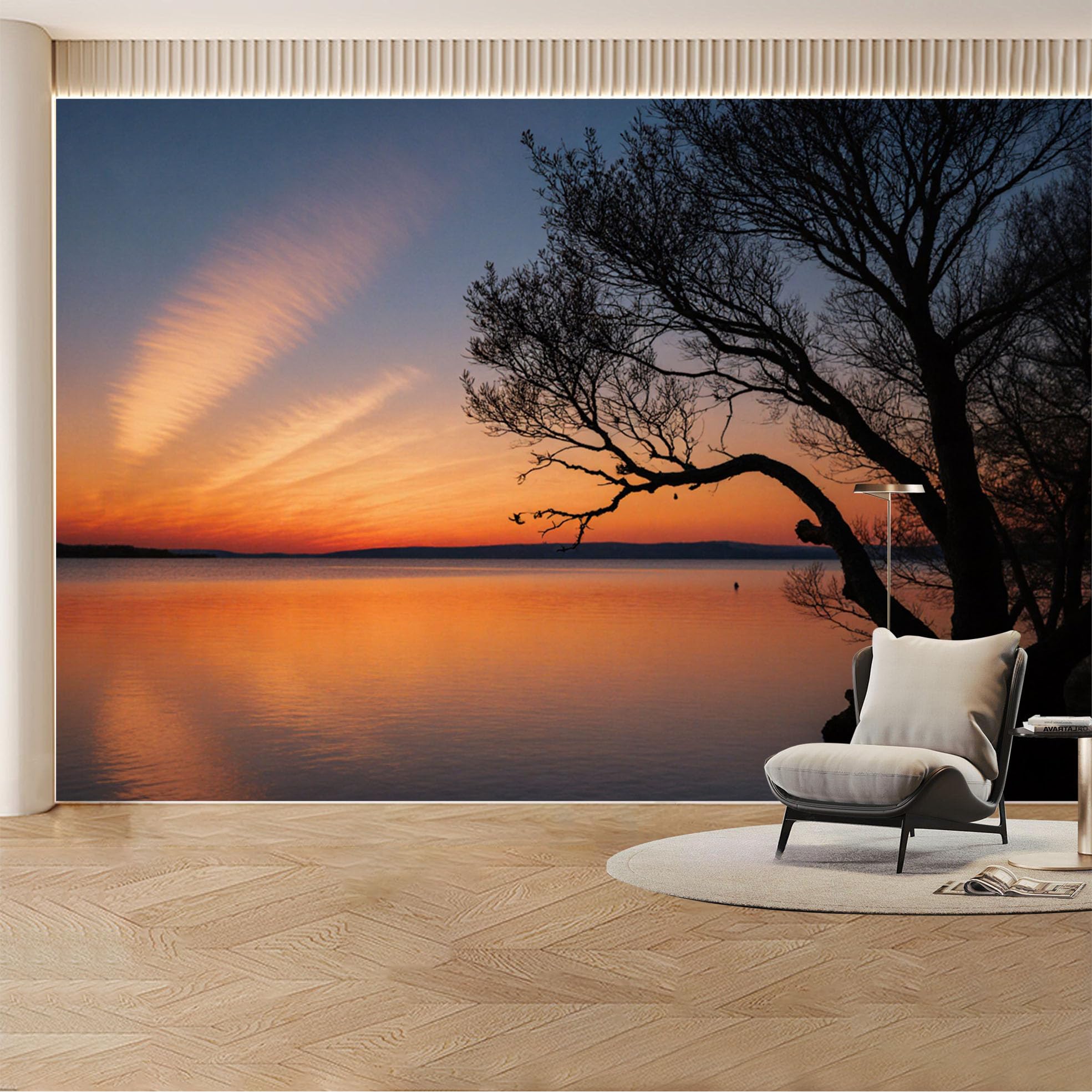 Kayorowalls Bh20260527751 Custom Wall Mural Wallpaper Sunset Lake Tree Landscape Nature Large Wall Art Removable Selfadhesive Large Photo For Living Room， Bedroom， Office