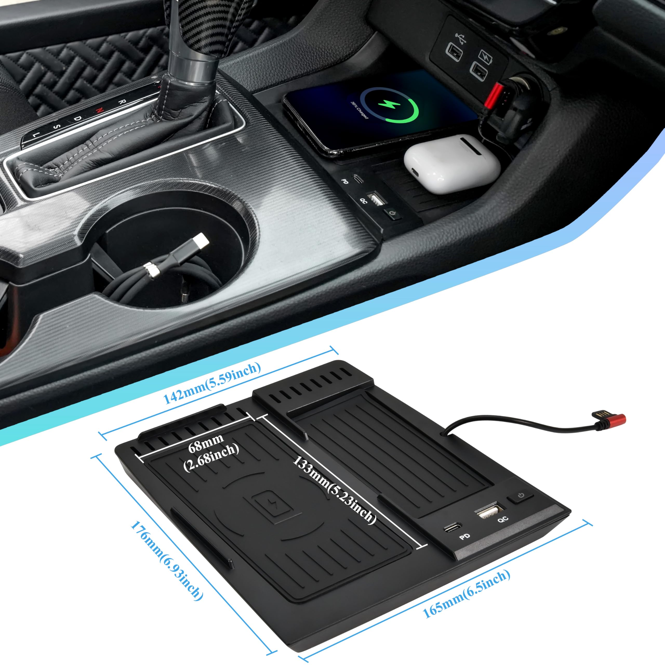 Cargador inalámbrico de coche para consola central de carga para Honda Civic 2022 2023 2024 Accesorios
