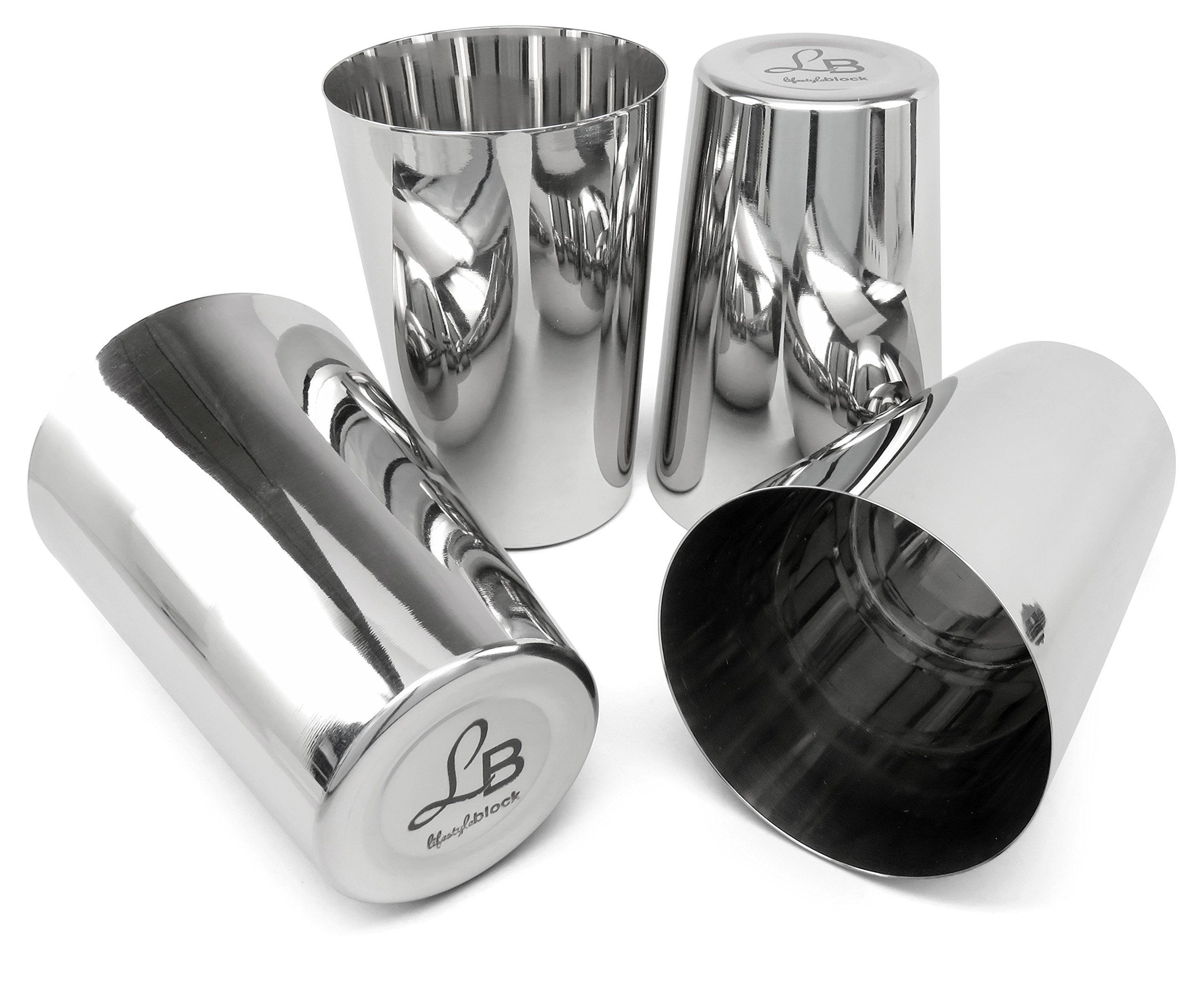 Lifestyle Block Stainless Steel Set of Four 13.5 Ounce Cups