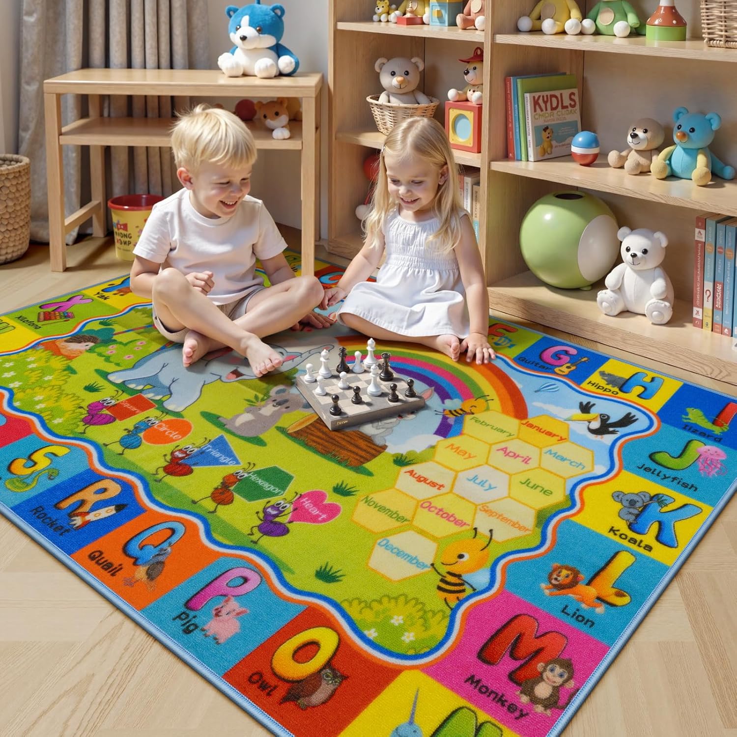 STARUIA ABC Rug Car Rug for Kids Playroom, Classroom Floor Play Mat for Kids, Preschool Educational Rug Play Carpet for Nursery Kid Room Decor (39"x59")