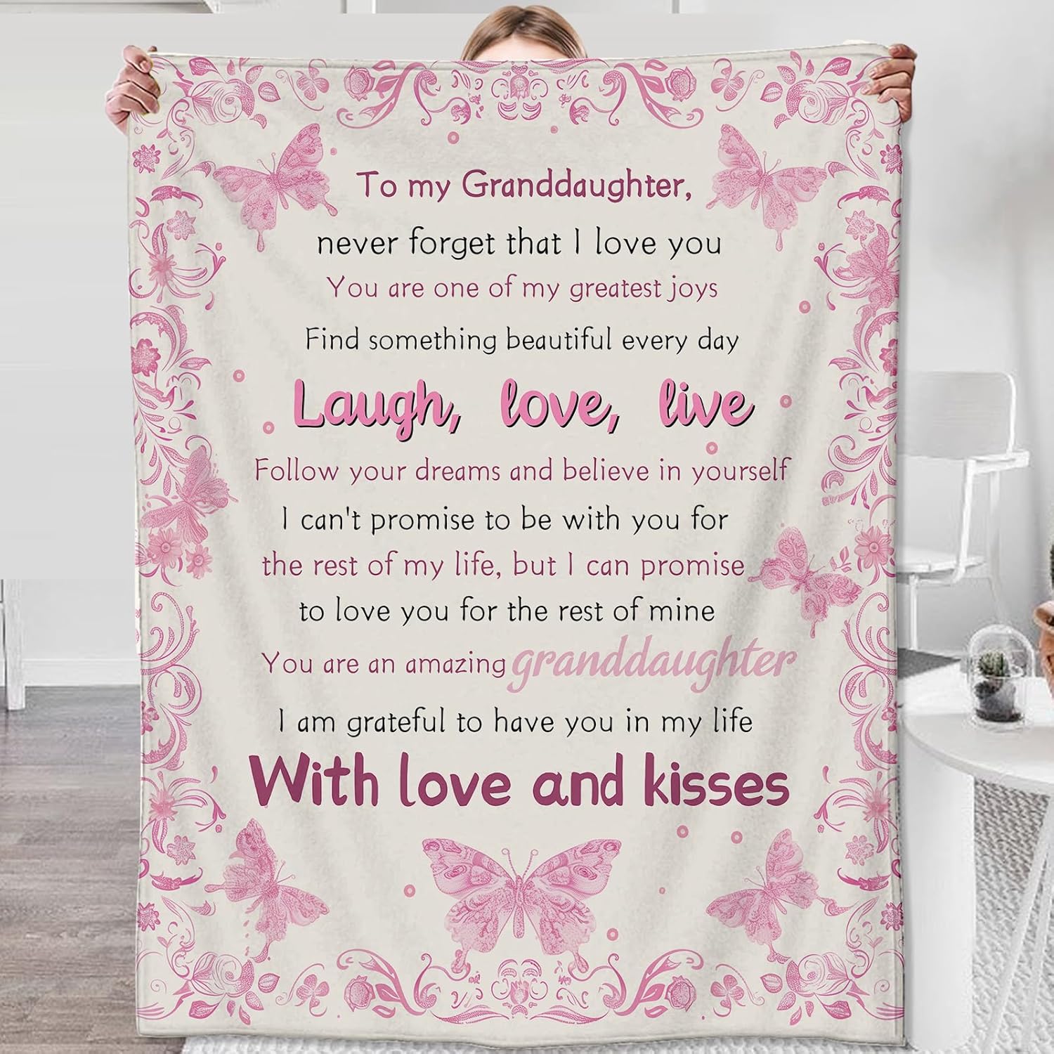 Granddaughter Blanket,Gifts for Her from Grandparent,Blessing Lightweight Flannel Throw Blankets,Dreamy Purple Butterfly Background Throws Home Decor,for Couch Living Room Office,60x50inch