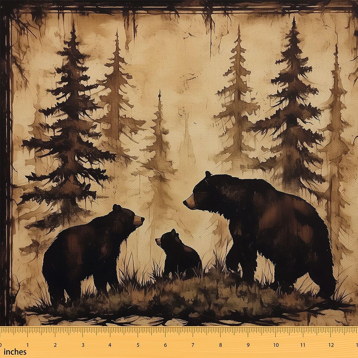 Erosebridal Rustic Woodland Bear Upholstery Fabric by The Yard Black Bears Forest Southwestern Waterproof Fabric Retro Cabin Decor Material for Quilting Wildlife Aztec Pattern,5 Yards,Black Beige