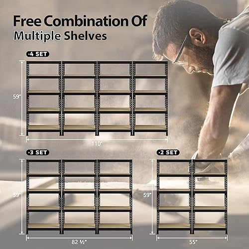 Miniatura 7 de Prilinex Estantes de almacenamiento resistentes  Estantería de metal ajustable de 5 niveles para garaje, estantes de pie para despensa, almacén,
