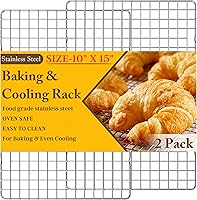 2-Pack 10x15 Inch Heavy Duty Stainless Steel Cooling Racks - Oven Safe to 575°F, Dishwasher Safe for Baking, Grilling, Roasting - Fits Jelly Roll Pans