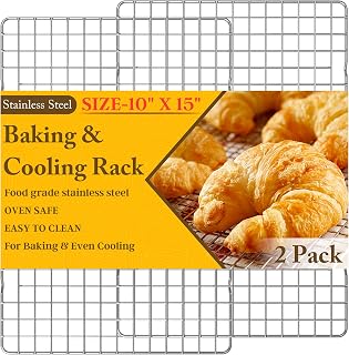 2-Pack 10x15 Inch Heavy Duty Stainless Steel Cooling Racks - Oven Safe to 575°F, Dishwasher Safe for Baking, Grilling, Roasting - Fits Jelly Roll Pans