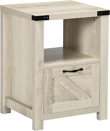 Mesa auxiliar de granja, armario auxiliar rústico con almacenamiento, mesa auxiliar pequeña con cajón, mesa de efecto madera para sala de estar,