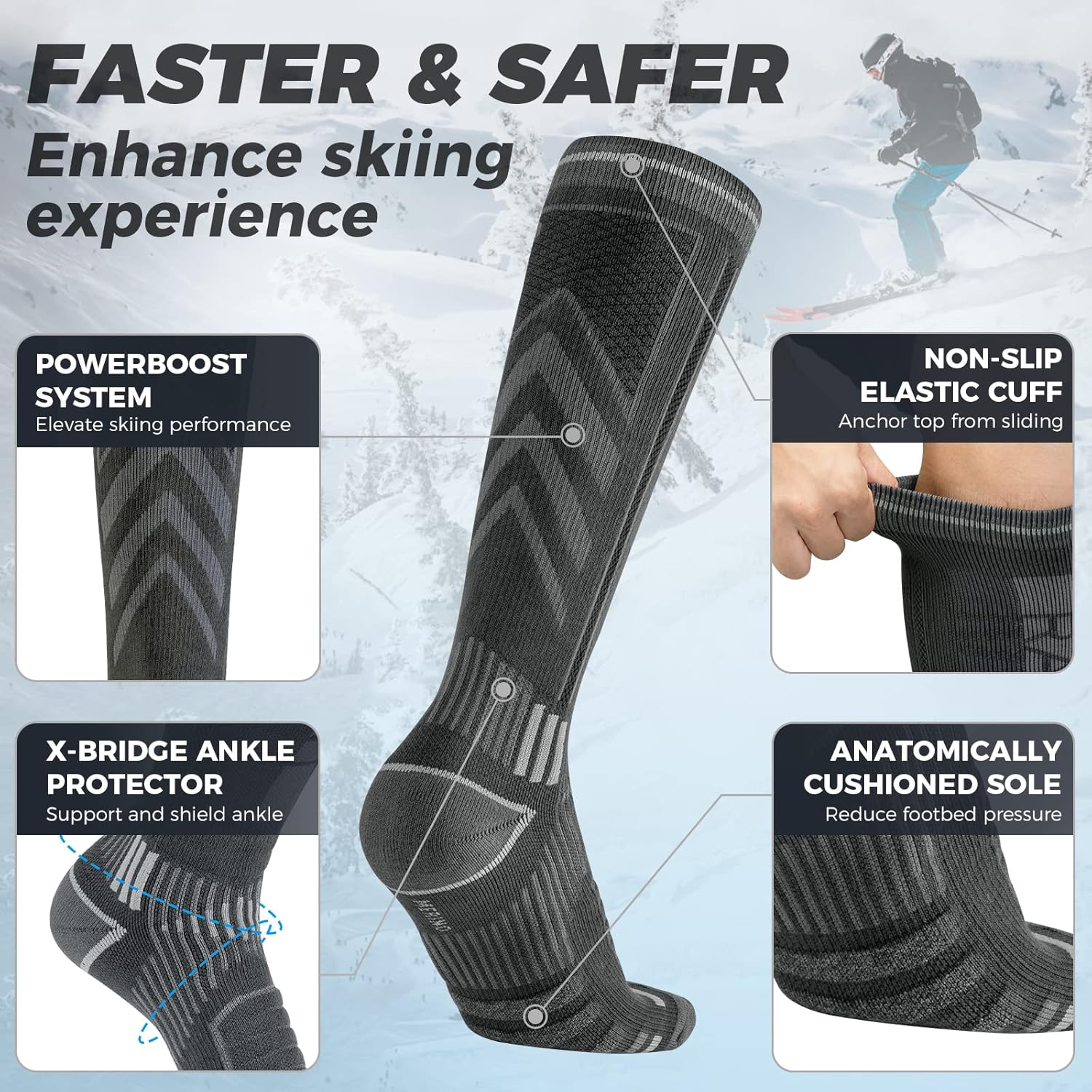 Rahhint Alpaca Merino Wool Blend Winter Warm Ski Socks for Men Women Compression Socks 2 Pairs for Snowboard Hiking Hunting - Image 2