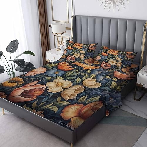 Miniatura 1 de zcsm Wildflower Sheets - Juego de sábanas tamaño Queen, sábanas de microfibra suave y bolsillo profundo, sábanas y fundas de almohada estampadas sin