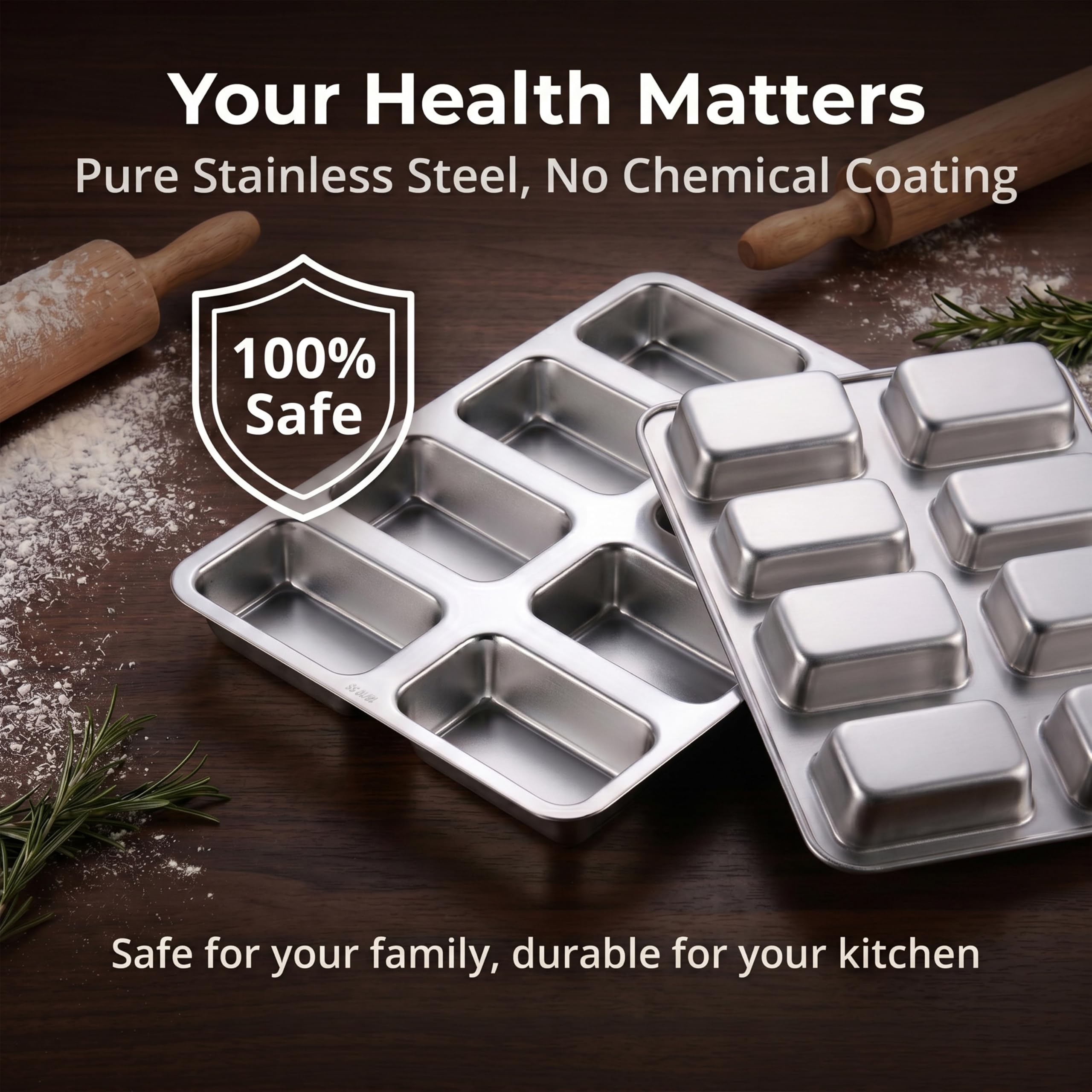 LIANYU Mini moldes para pan de acero inoxidable con 8 cavidades, para