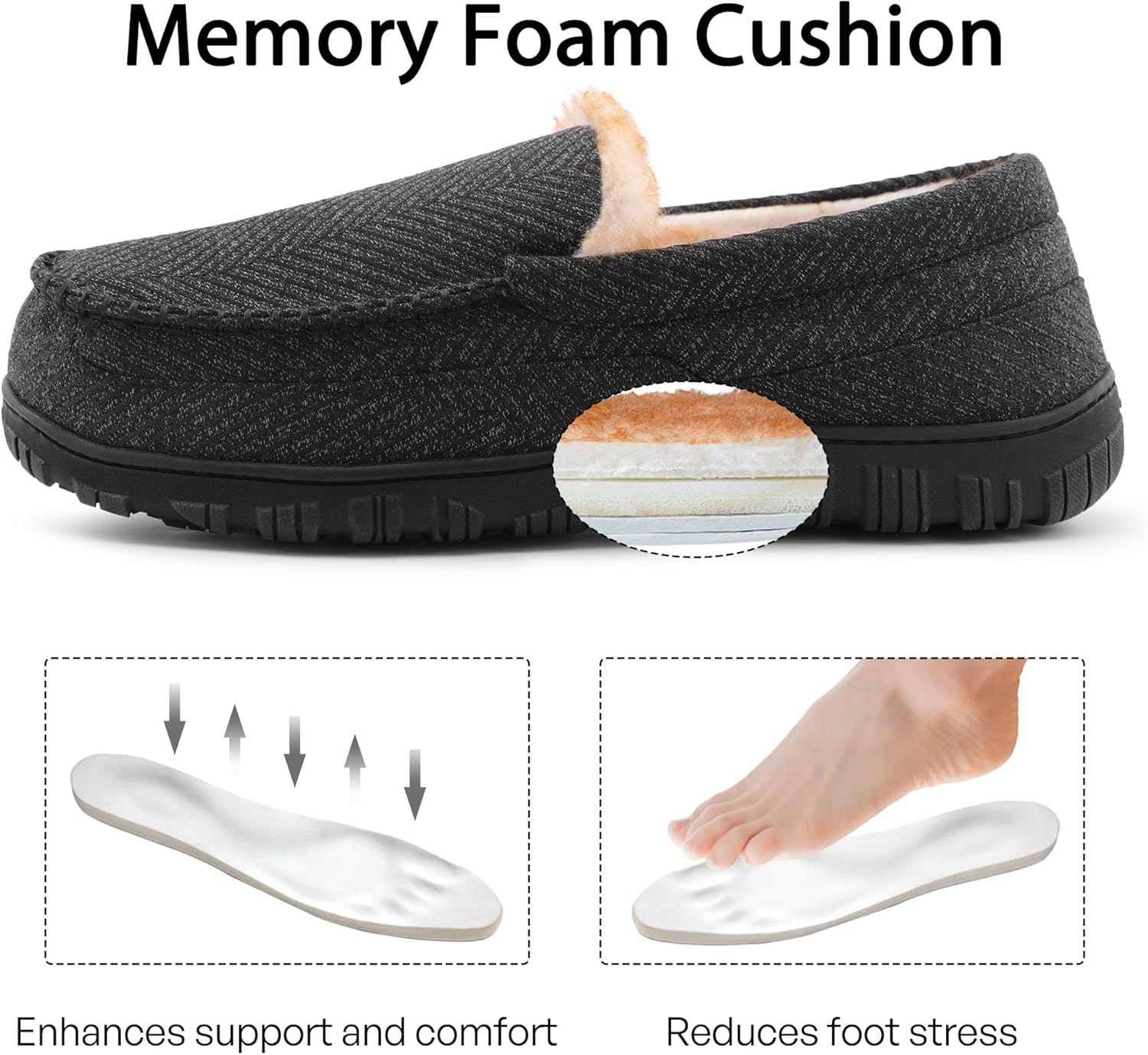 MIXIN Men's Moccasin Slippers Warm Fuzzy House Shoes with Memory Foam & Non-Slip Sole, Indoor/Outdoor Winter Comfort for Men - Image 4