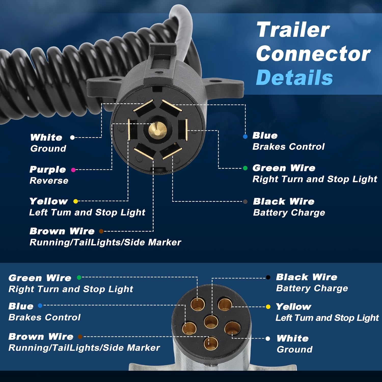 7 Pin to 6 Pin Trailer Hitch Harness Plug Kit 8.5ft Trailer Wiring Harness Connector 7 Way Adapter Converter for RV Truck Vehicle Connection