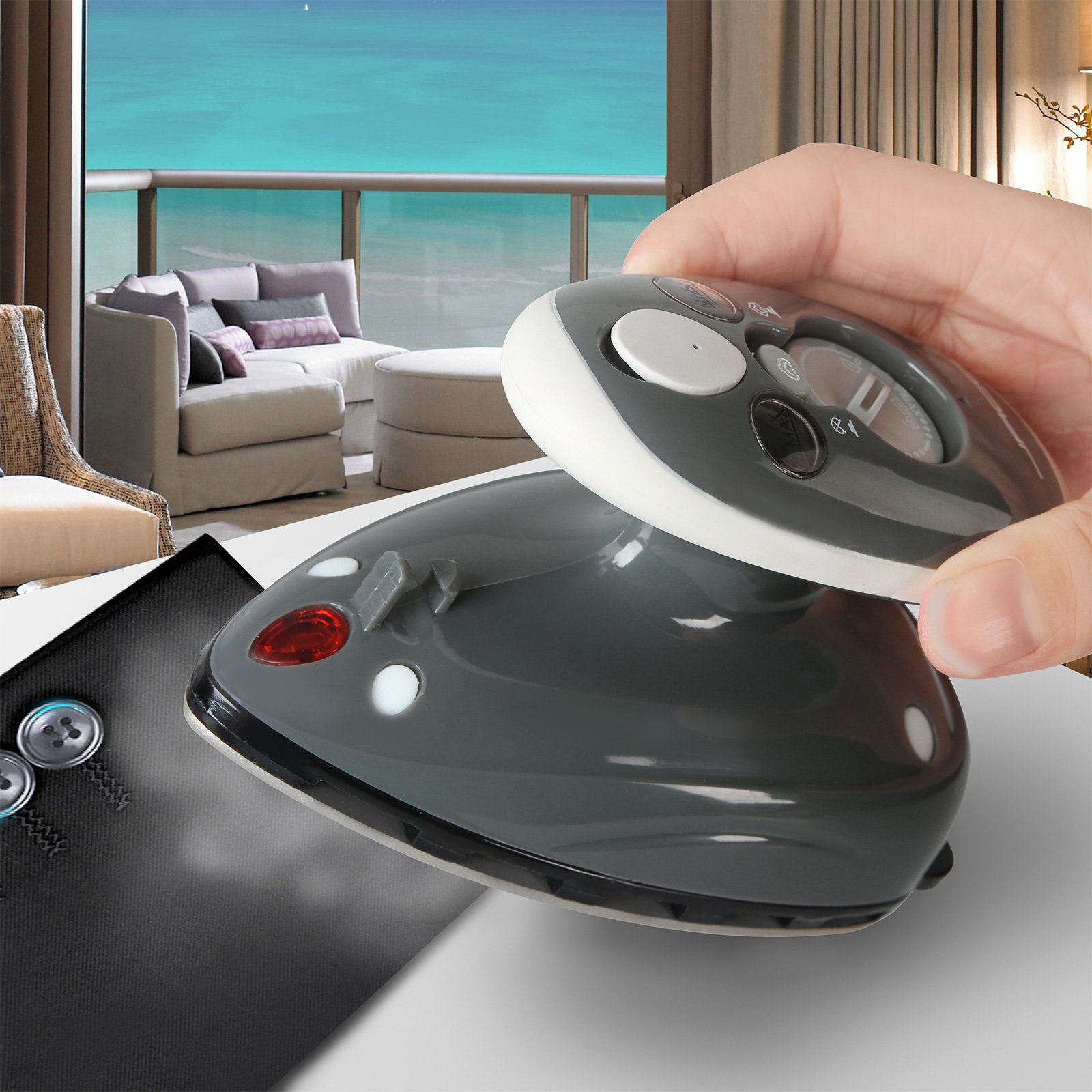 Jago® Mini Plancha - de Vapor, 100-240 V, con Temperatura Ajustable, 260-420 W, Portátil, Compacta, Ligera, con Taza de Medición, Color Gris - Plancha de Viaje, Ferro, Alisadora para Ropa
