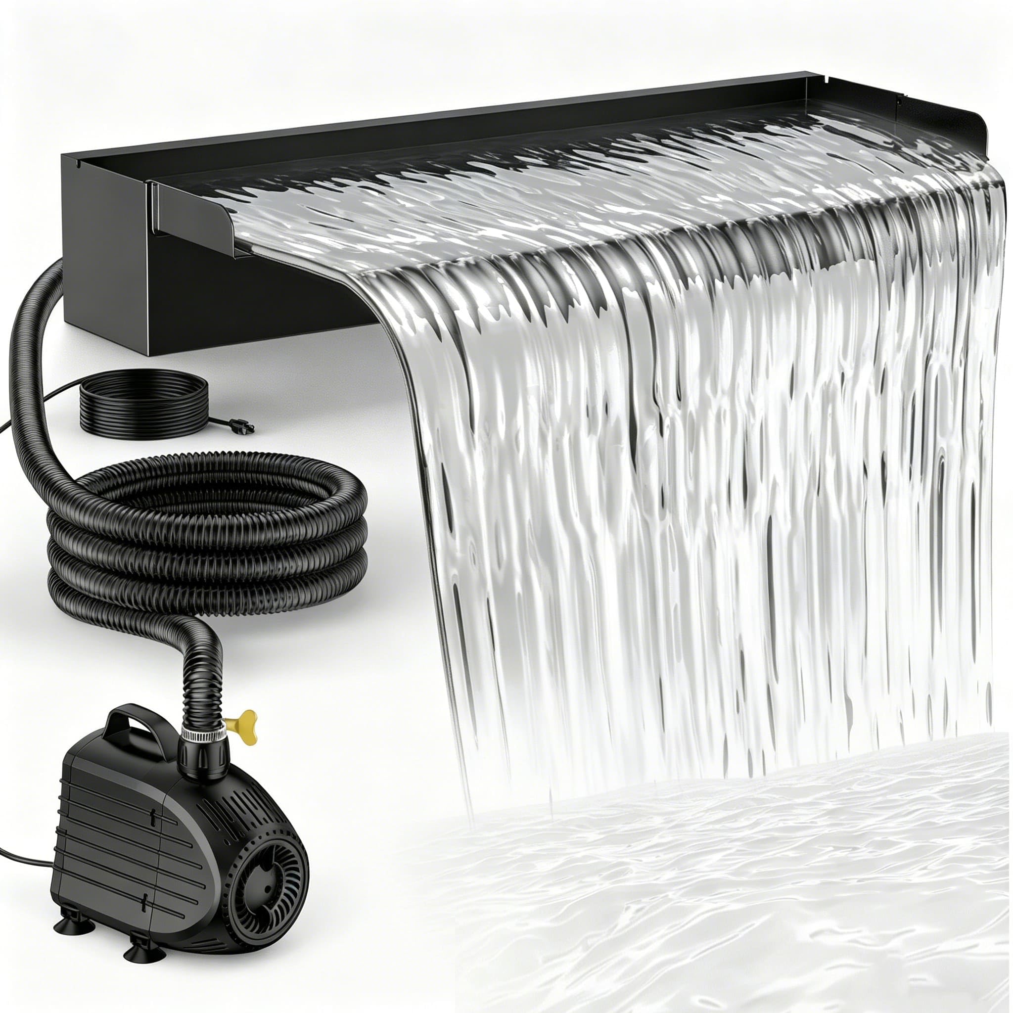 Biling Set completo per cascata in acciaio inox con pompa per laghetto da 80W 4500L/H e pala per cascata da 60 cm per laghetto da giardino, laghetto per pesci rossi, laghetto per pesci spada, gioco