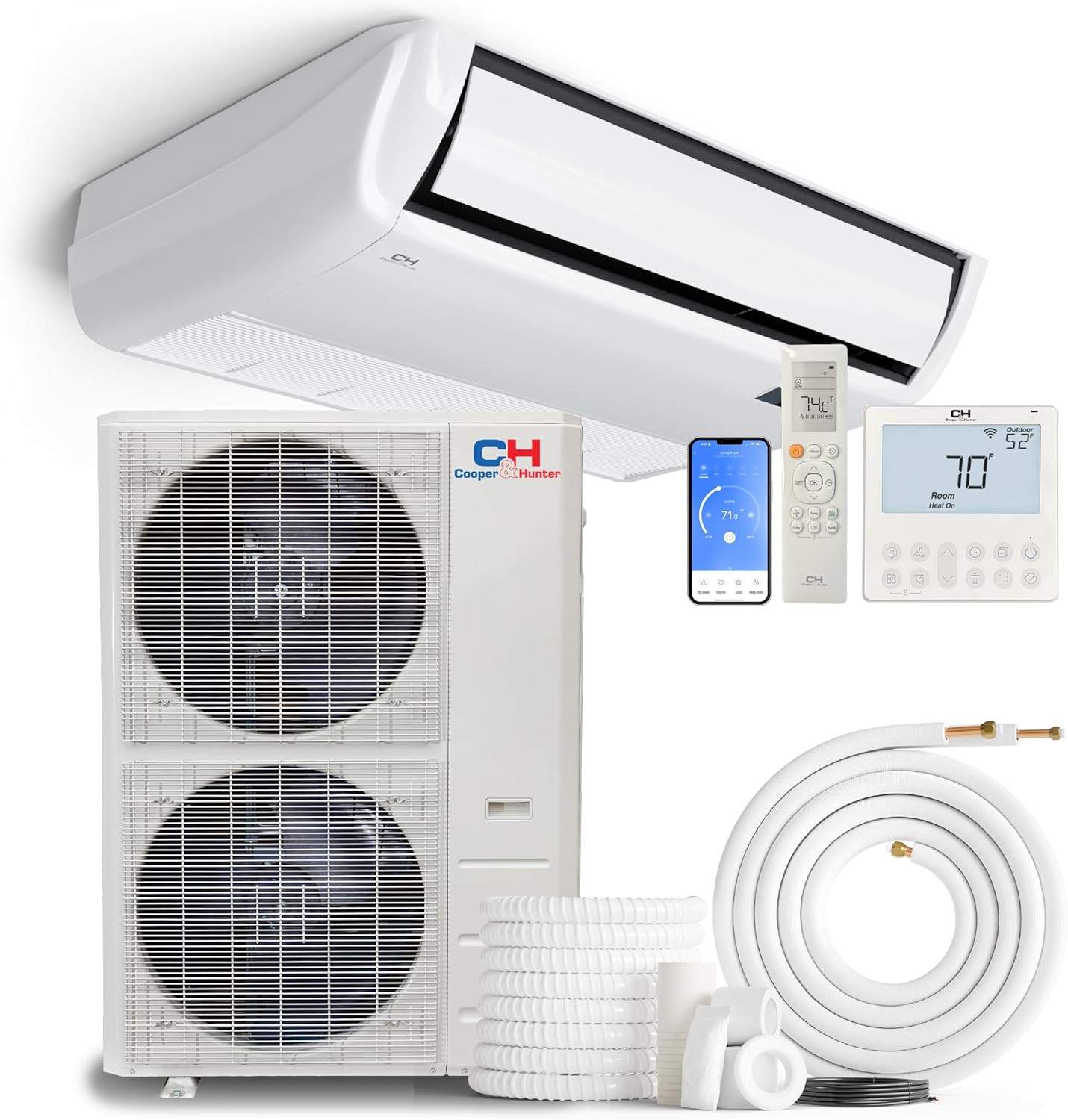 Cooper & Hunter 60,000 BTU Universal Floor/Ceiling Ductless Mini Split Air Conditioner & Heat Pump – 19.5 SEER2 – Includes 25FT Installation Kit – Pre-Charged Cooling & Heating Inverter System