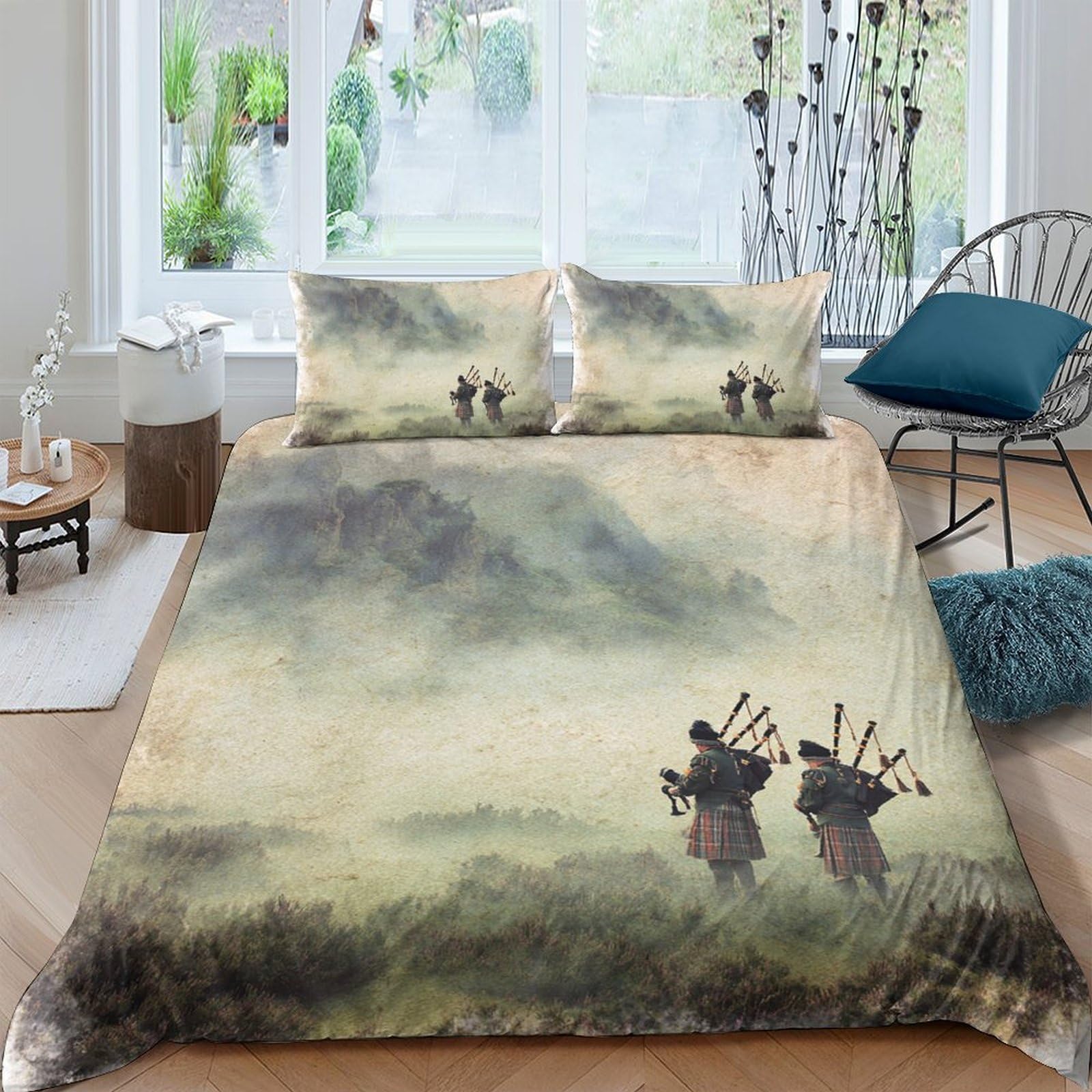 Ctjqhvkz Style-4 3D Printed Misty Mountain Fitted Sheet Microfiber Soft Highland Warrior Mattress Cover For Bedroom Guest Room Decor Single（135X200cm）